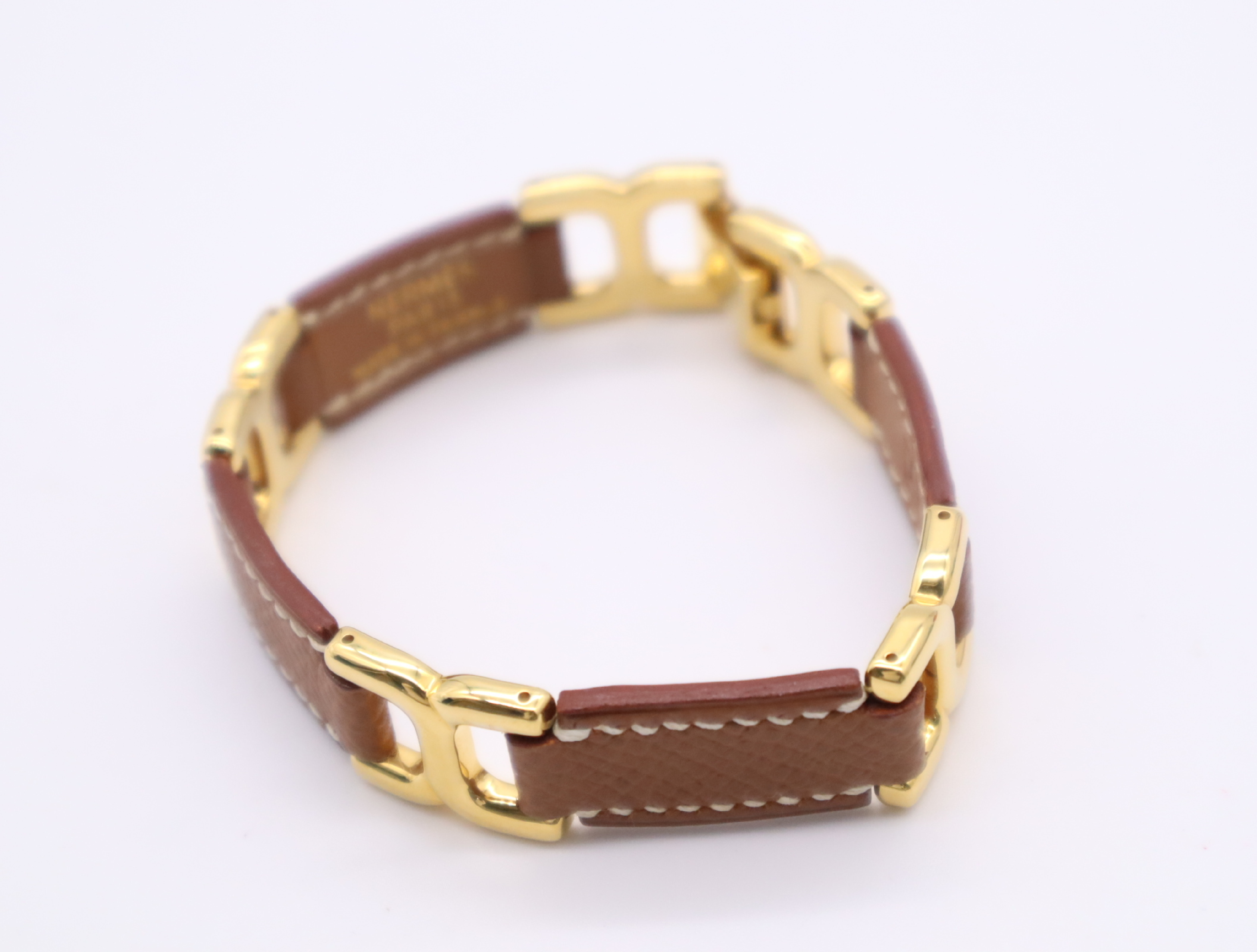 Leather/GP H-motif Bracelet with Dust Bag and Box (Bracelet/Bangle) — view 2