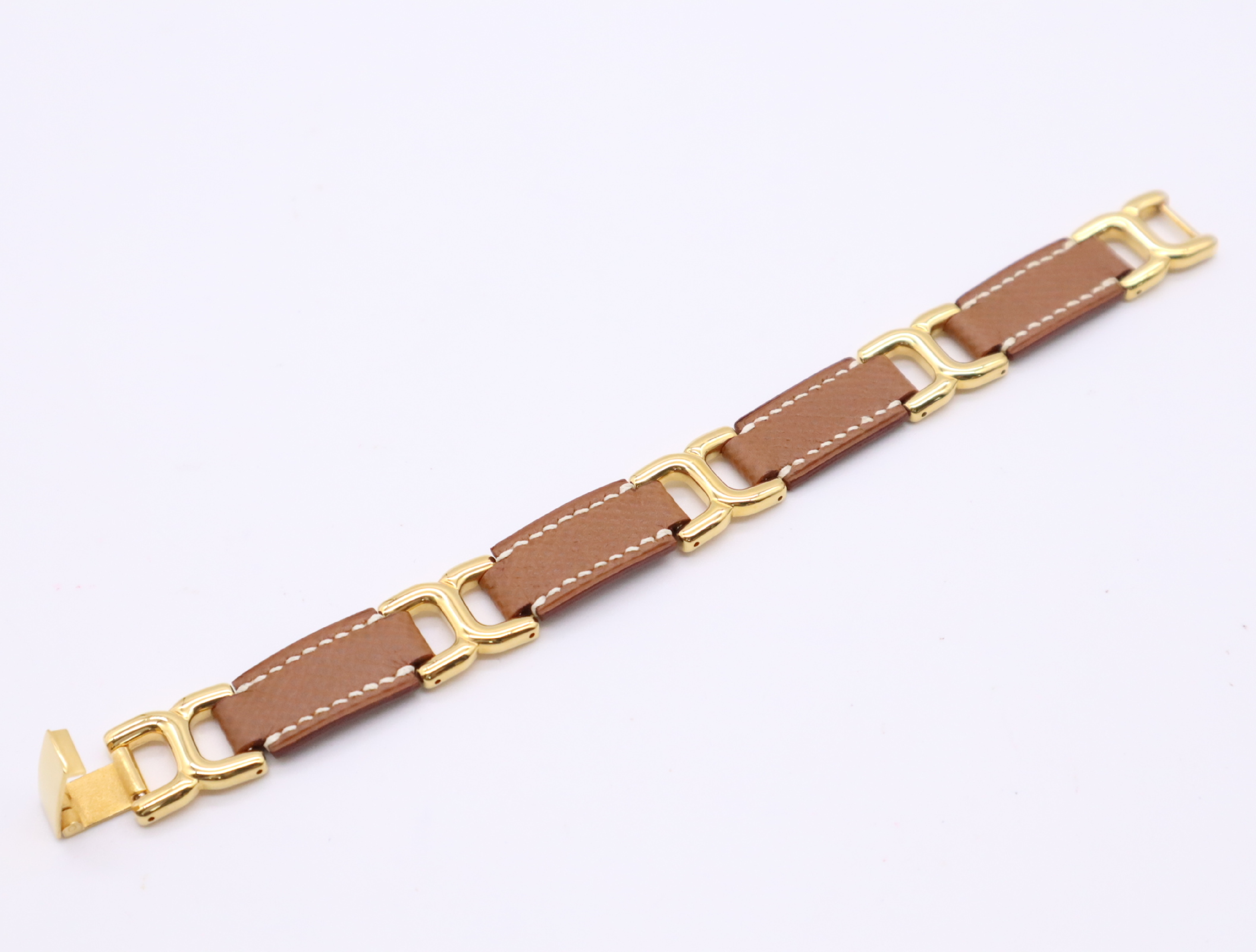 Leather/GP H-motif Bracelet with Dust Bag and Box (Bracelet/Bangle) — view 4