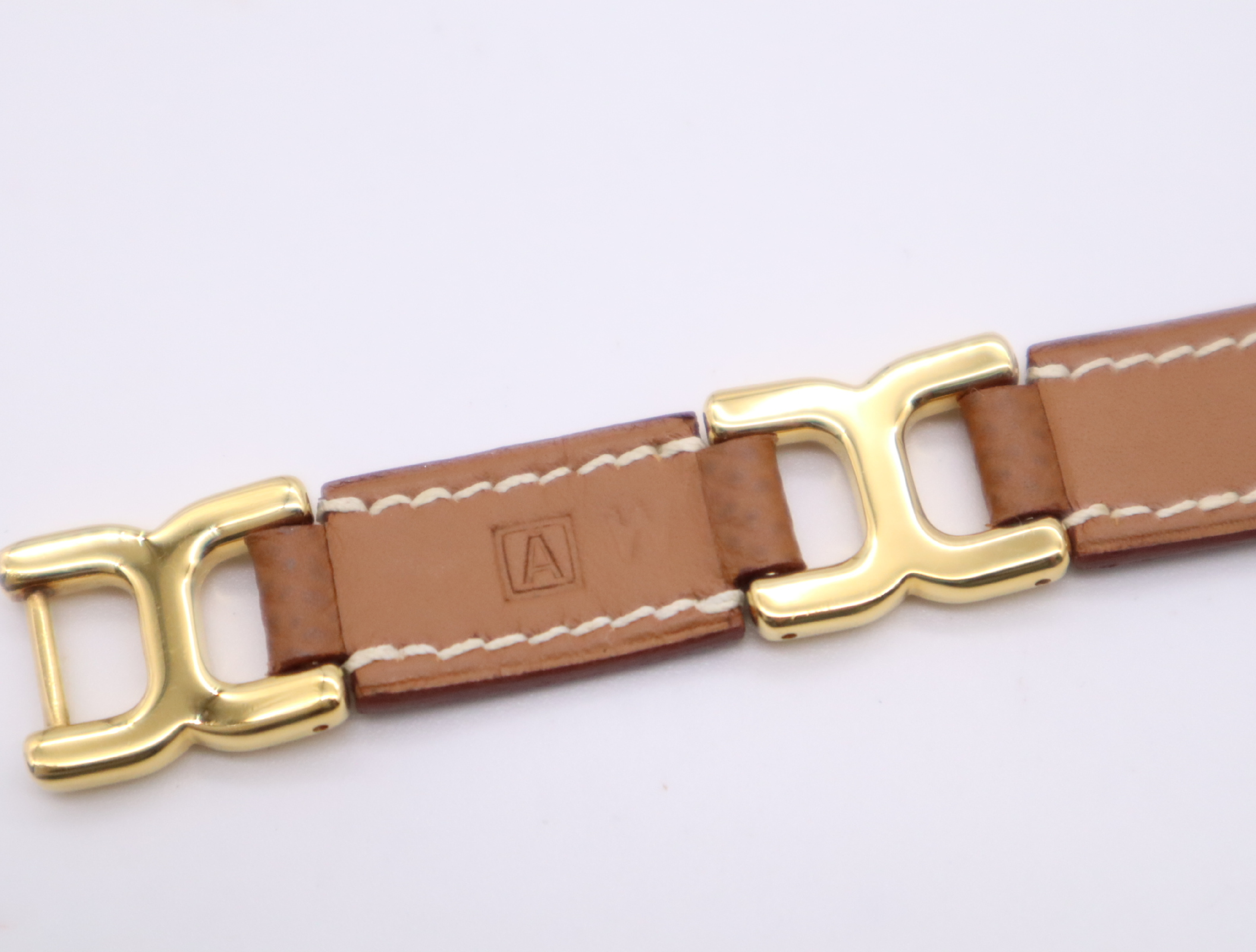 Leather/GP H-motif Bracelet with Dust Bag and Box (Bracelet/Bangle) — view 6