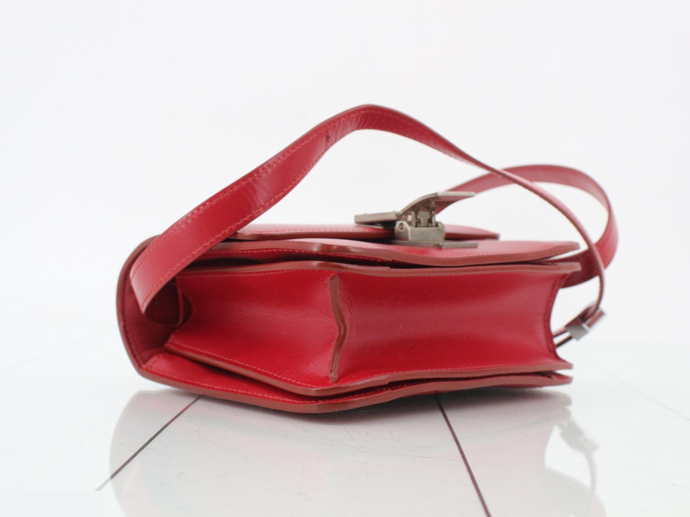 Classic Box Leather Shoulder Bag, Red — view 5