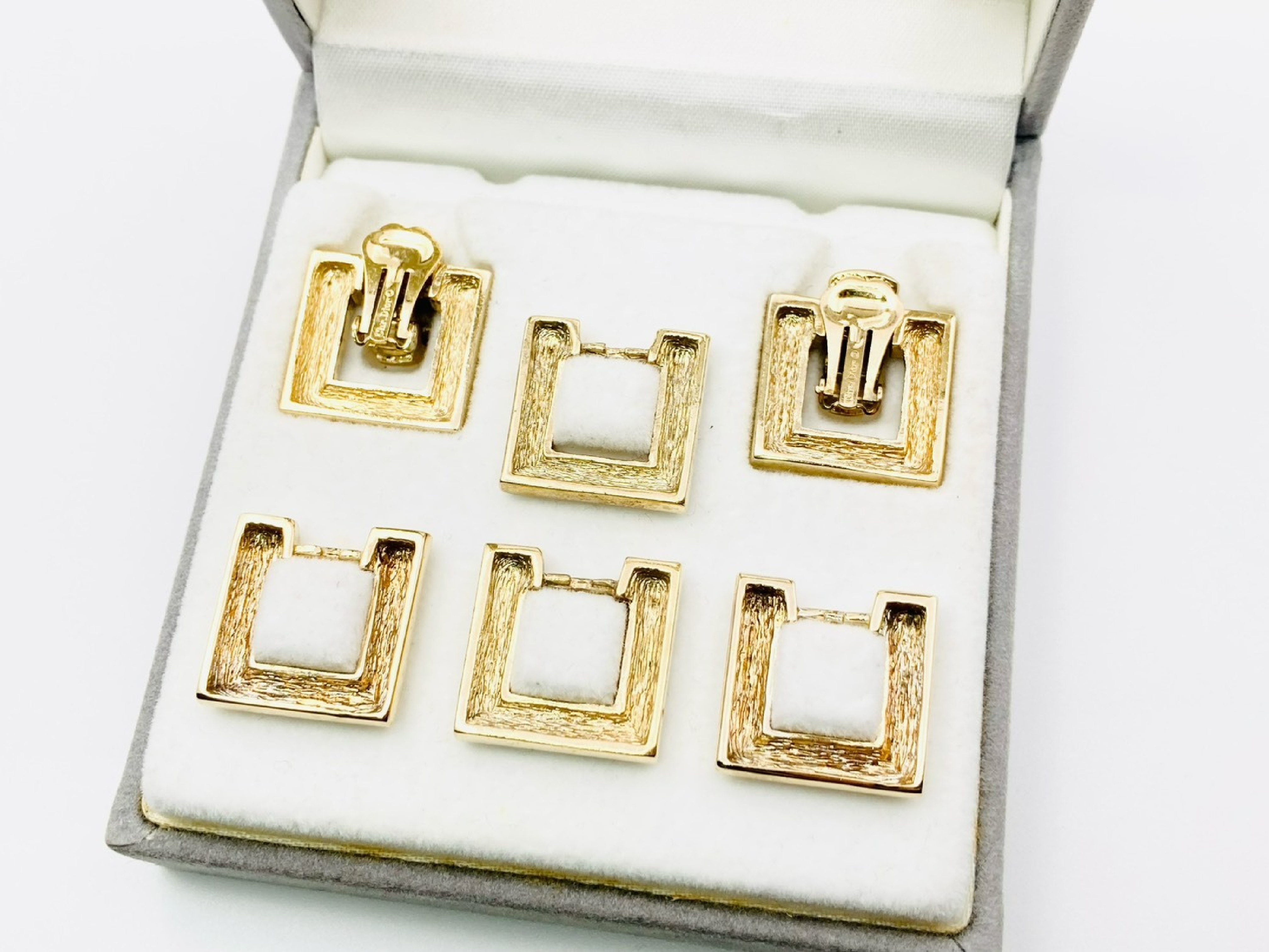 CD Logo Rhinestone Square Earrings Gold Change Charm Replacement Set Earrings — view 2