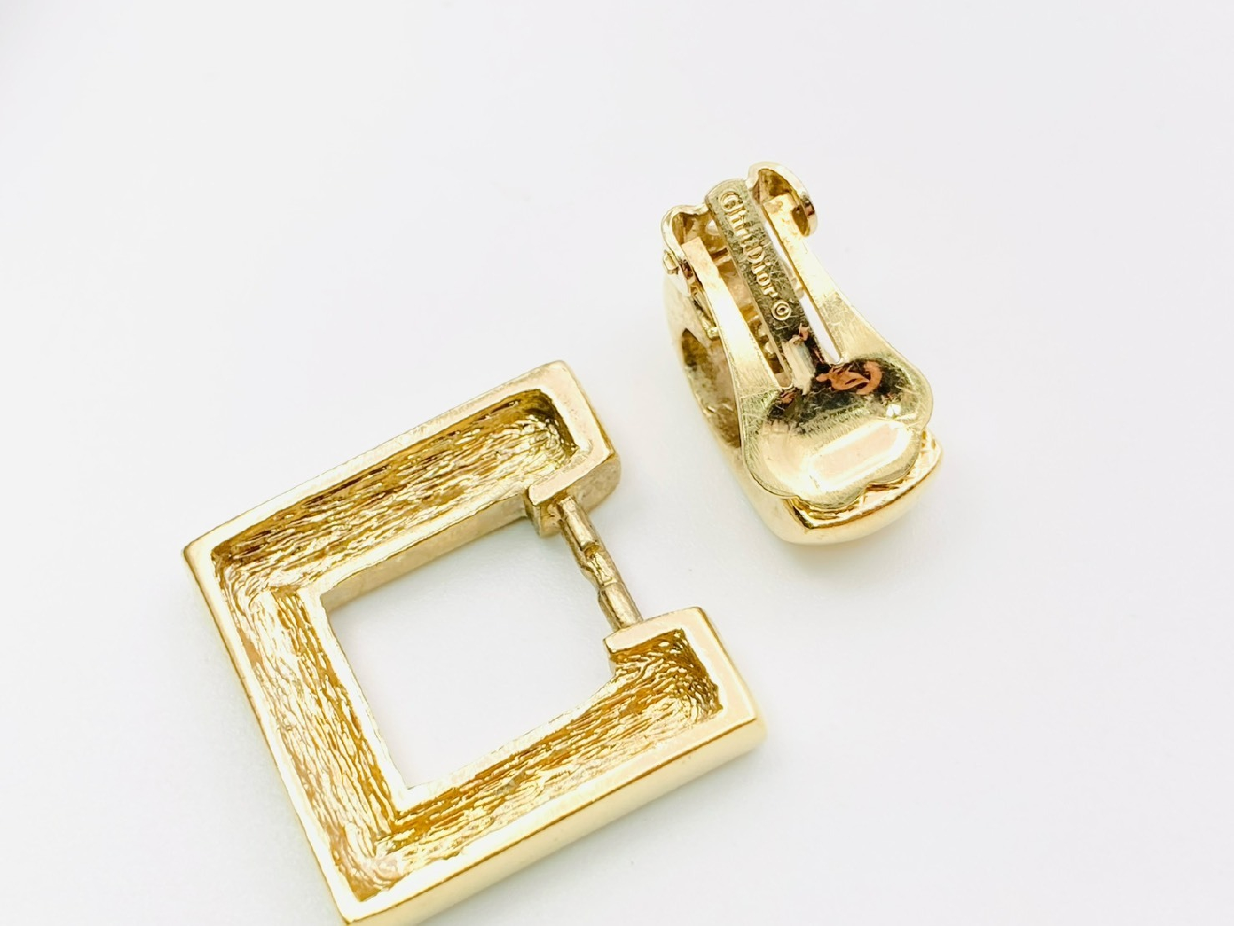 CD Logo Rhinestone Square Earrings Gold Change Charm Replacement Set Earrings — view 3