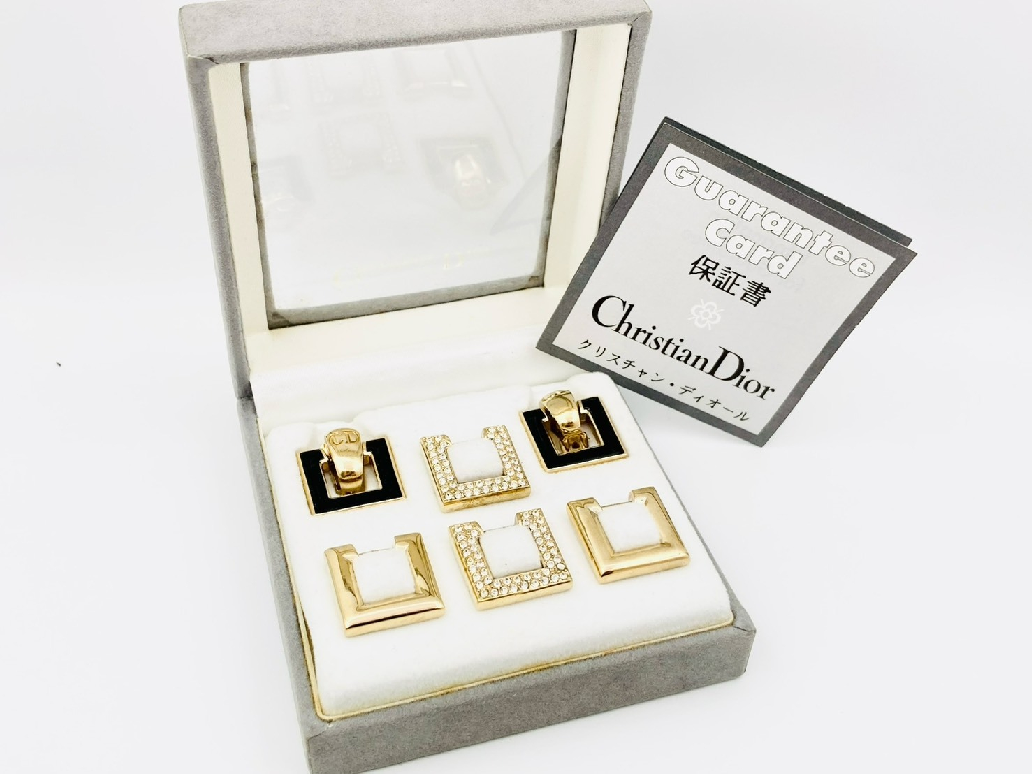 CD Logo Rhinestone Square Earrings Gold Change Charm Replacement Set Earrings — view 4