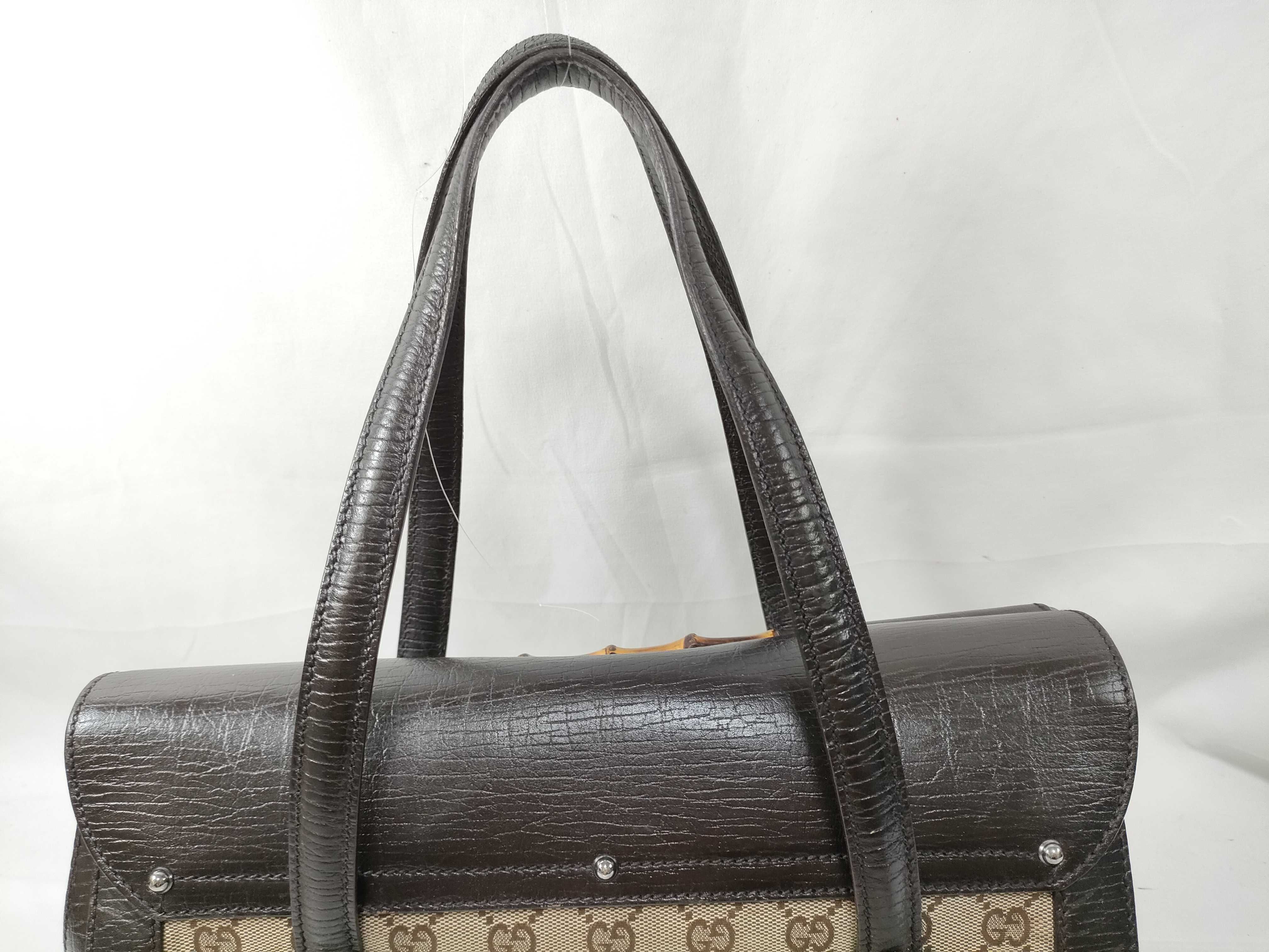Brown Canvas GG Monogram Bamboo Cylinder Shoulder Bag (Handbag) — view 3