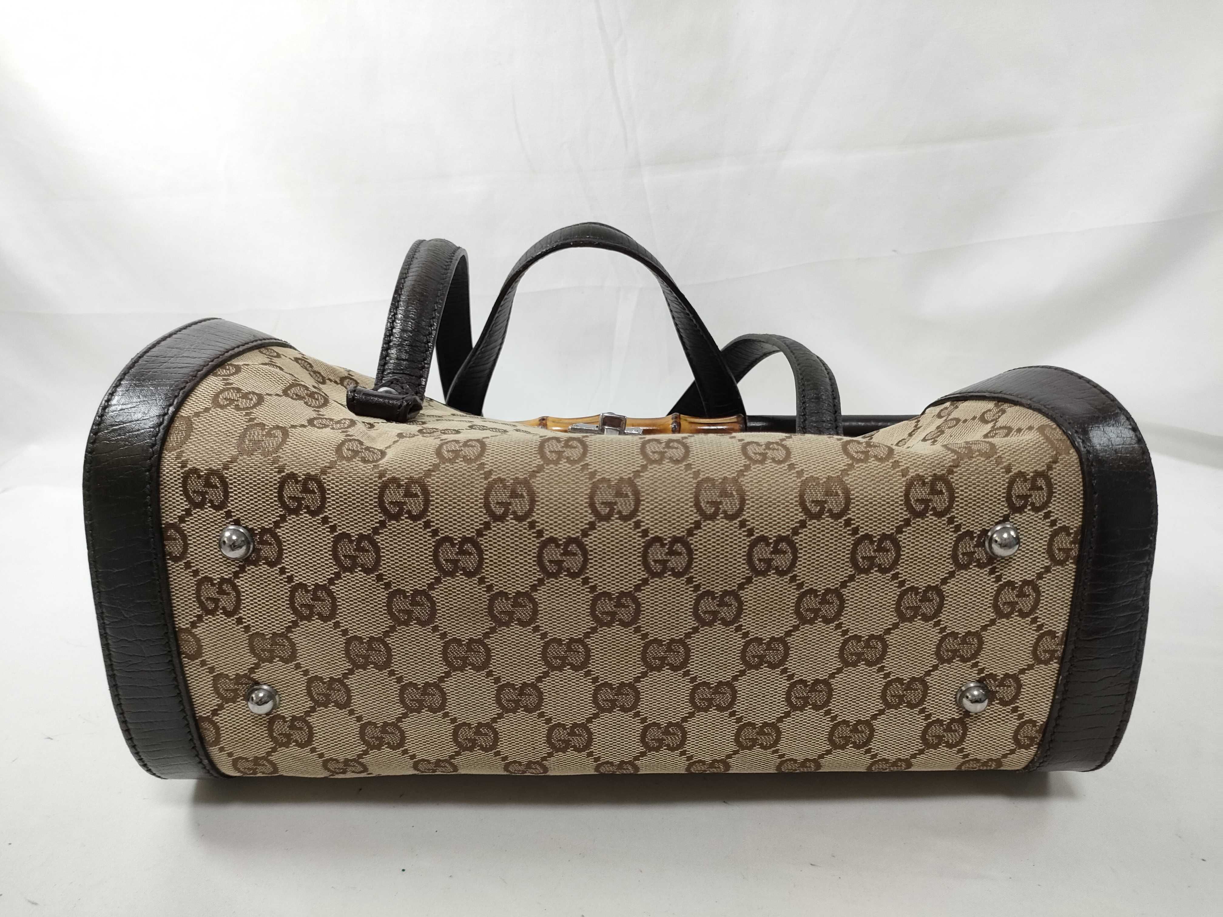 Brown Canvas GG Monogram Bamboo Cylinder Shoulder Bag (Handbag) — view 7
