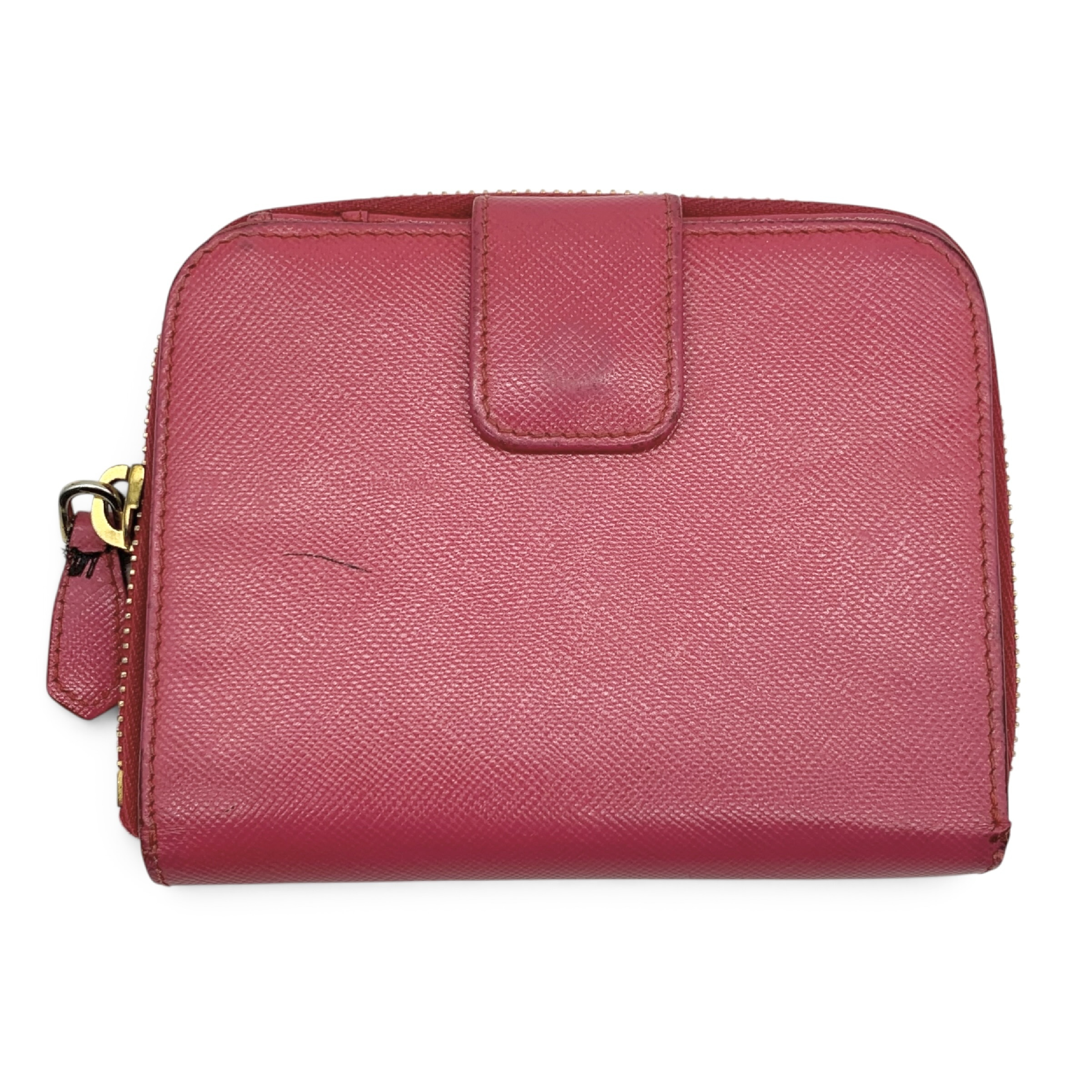 Saffiano Leather Coin Case Wallet Compact Pink Wallet — view 2