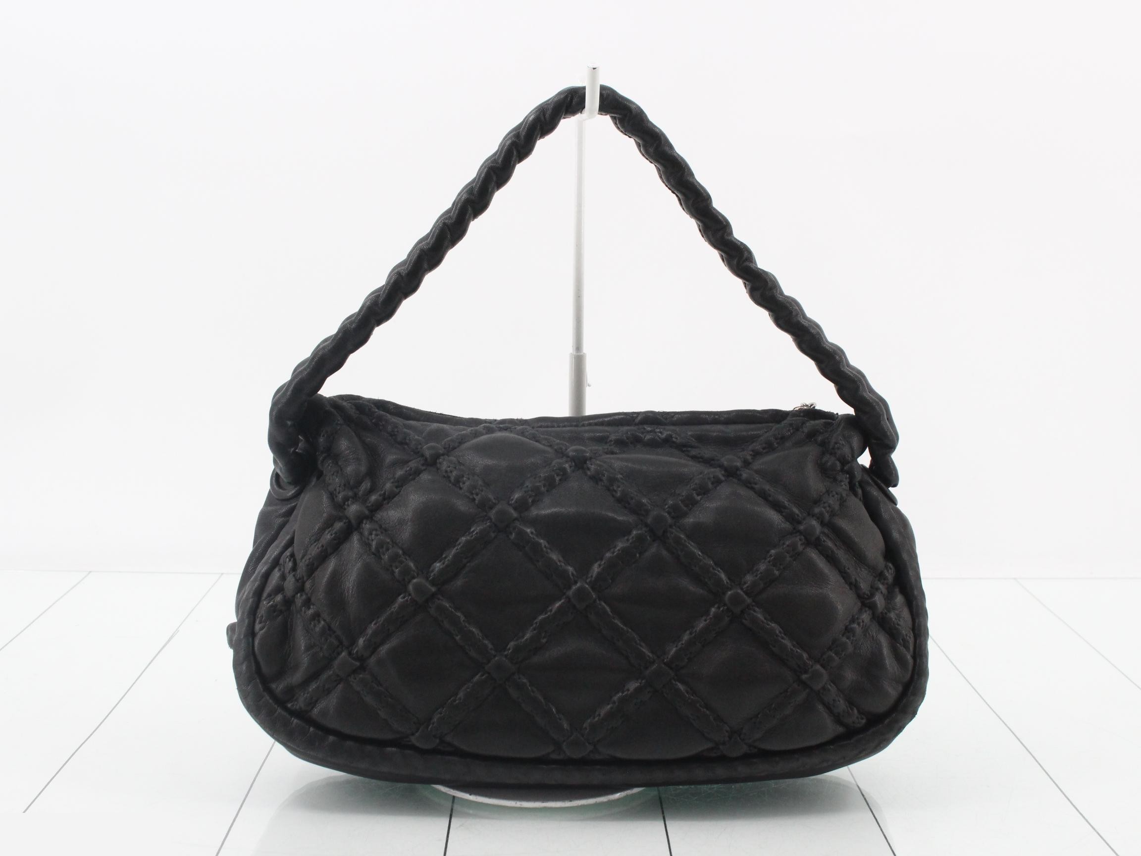 Ultra Stitch Handbag with Charm, Black — view 2