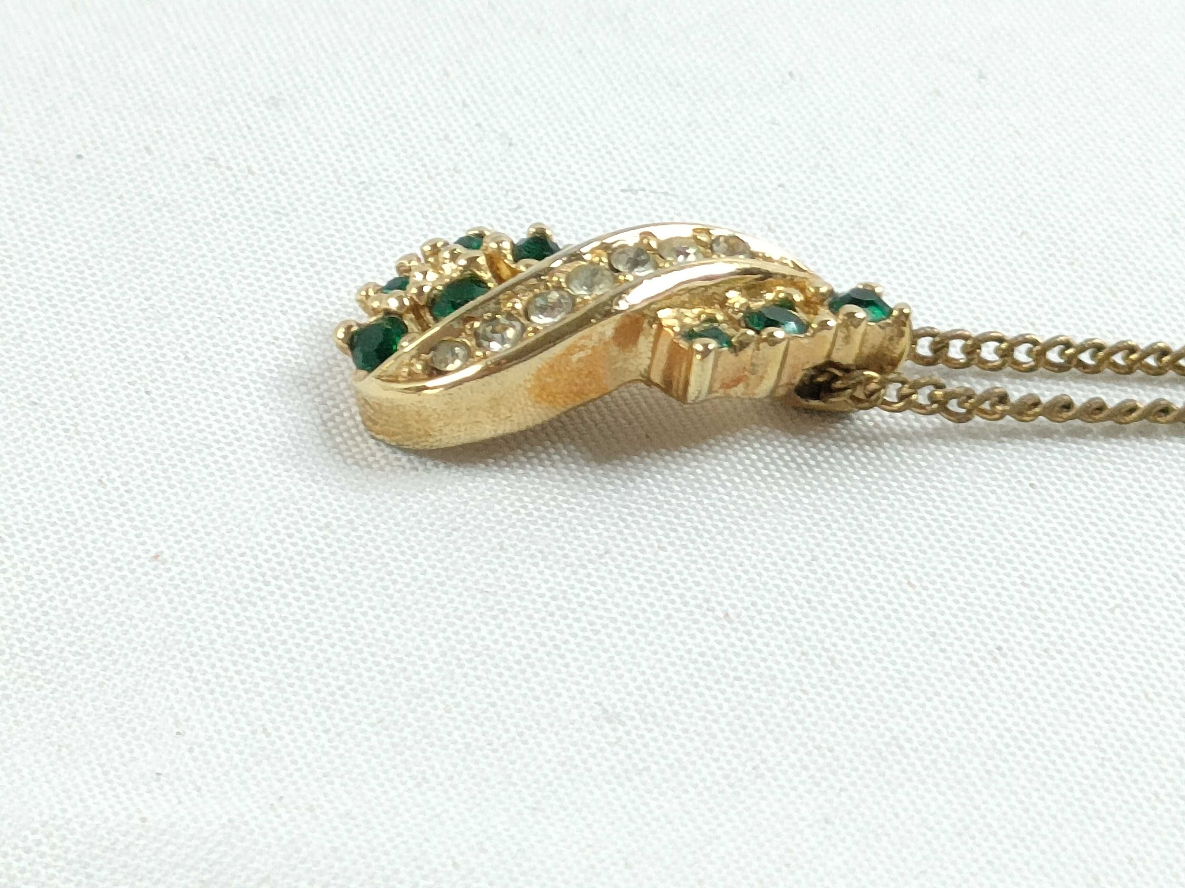 Christian necklace, rhinestone, gold and green. — view 3