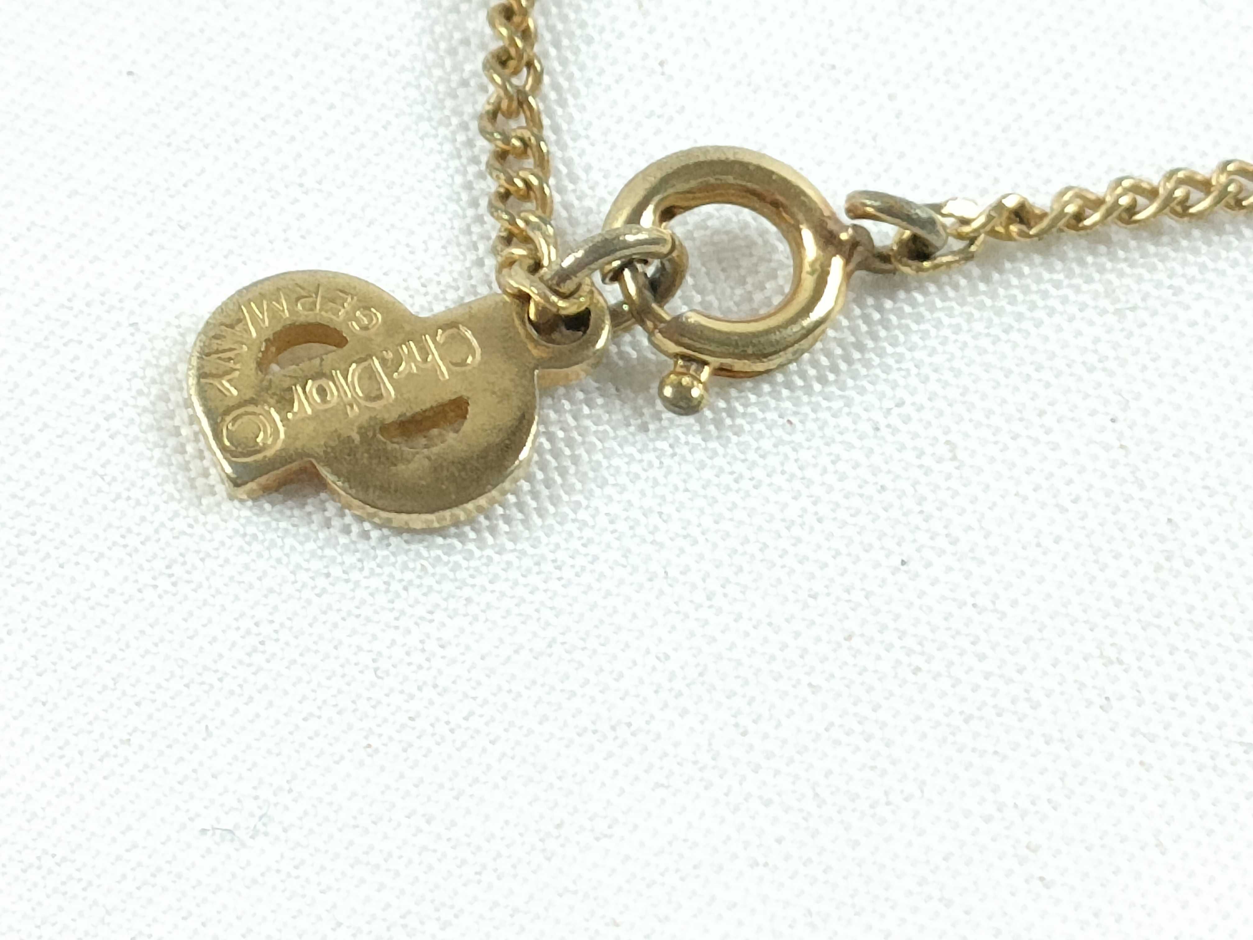 Christian necklace, rhinestone, gold and green. — view 6