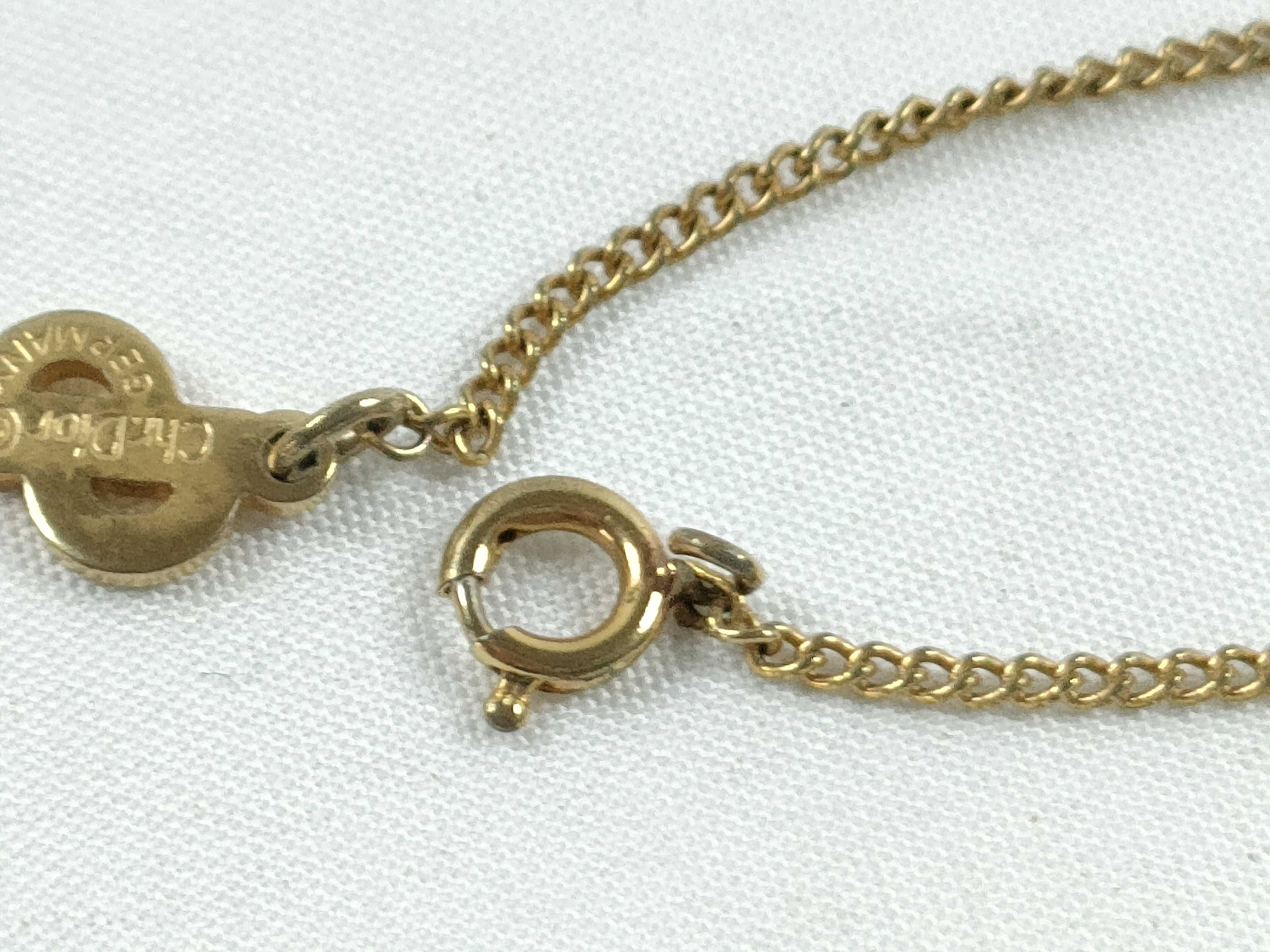 Christian necklace, rhinestone, gold and green. — view 7
