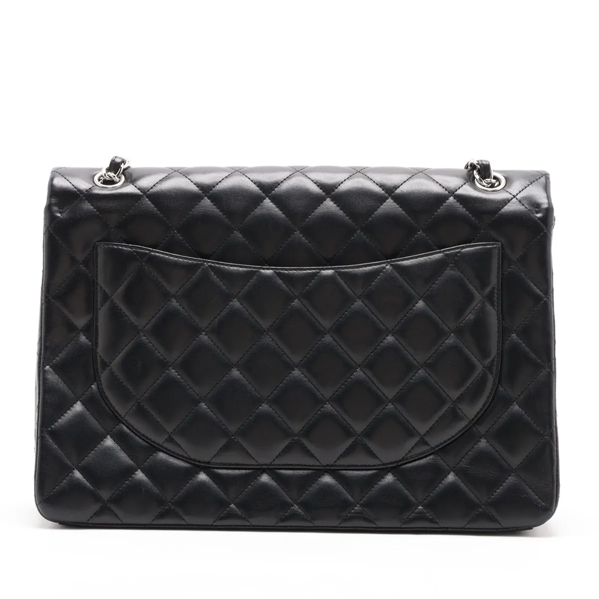 [Individually packaged] Chanel Large Matelassé 34 Maxi Lambskin Single Flap Double Chain Bag, Black with Silver Hardware, 13272034, Serial Number 13, A58601 — view 2