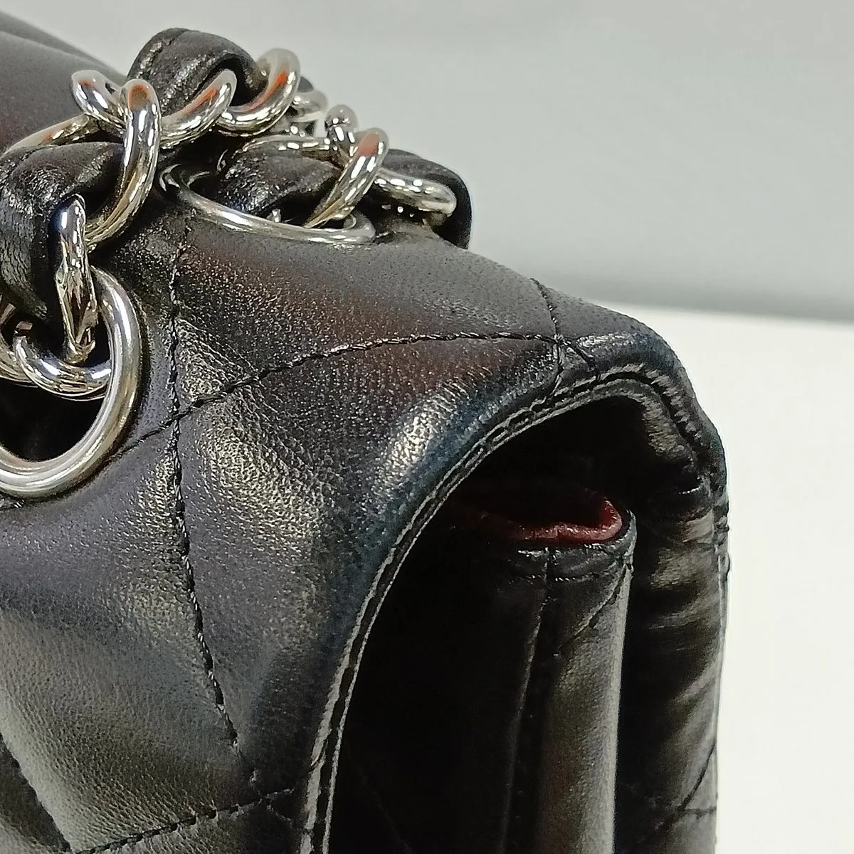 [Individually packaged] Chanel Large Matelassé 34 Maxi Lambskin Single Flap Double Chain Bag, Black with Silver Hardware, 13272034, Serial Number 13, A58601 — view 13