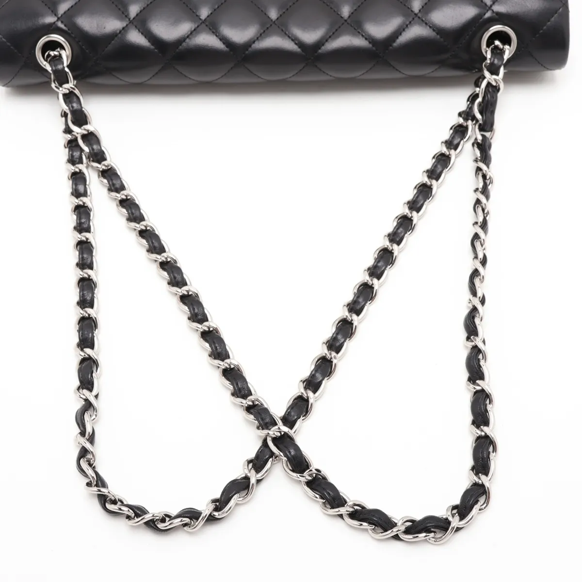 [Individually packaged] Chanel Large Matelassé 34 Maxi Lambskin Single Flap Double Chain Bag, Black with Silver Hardware, 13272034, Serial Number 13, A58601 — view 5
