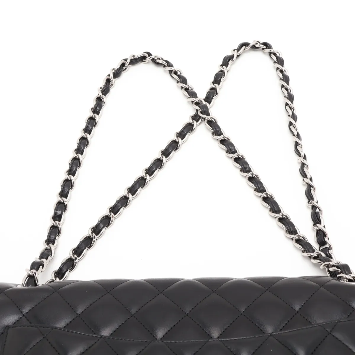 [Individually packaged] Chanel Large Matelassé 34 Maxi Lambskin Single Flap Double Chain Bag, Black with Silver Hardware, 13272034, Serial Number 13, A58601 — view 6