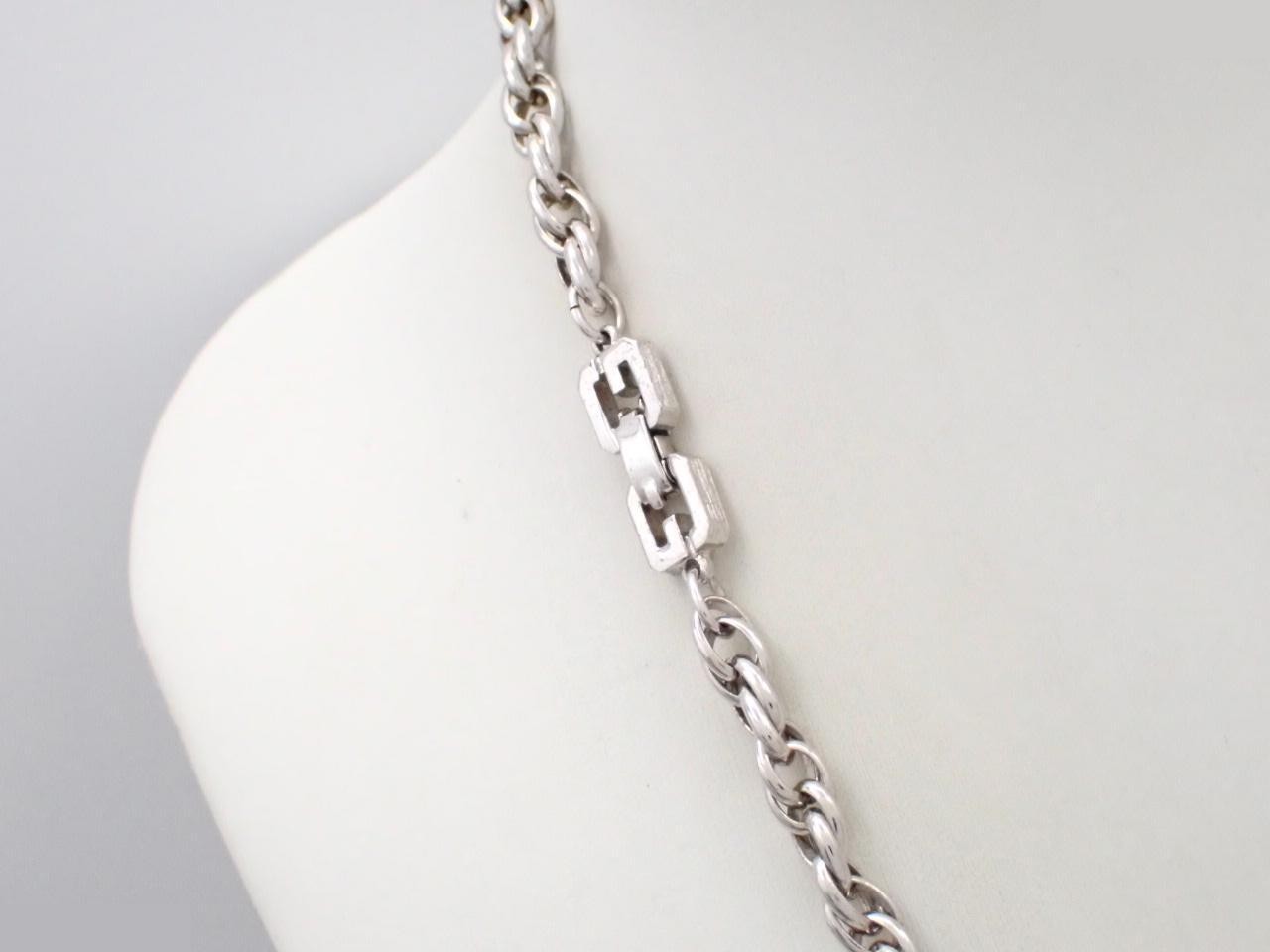 Spherical teardrop motif long necklace, silver-colored (navy), 82.9g, with case. — view 2