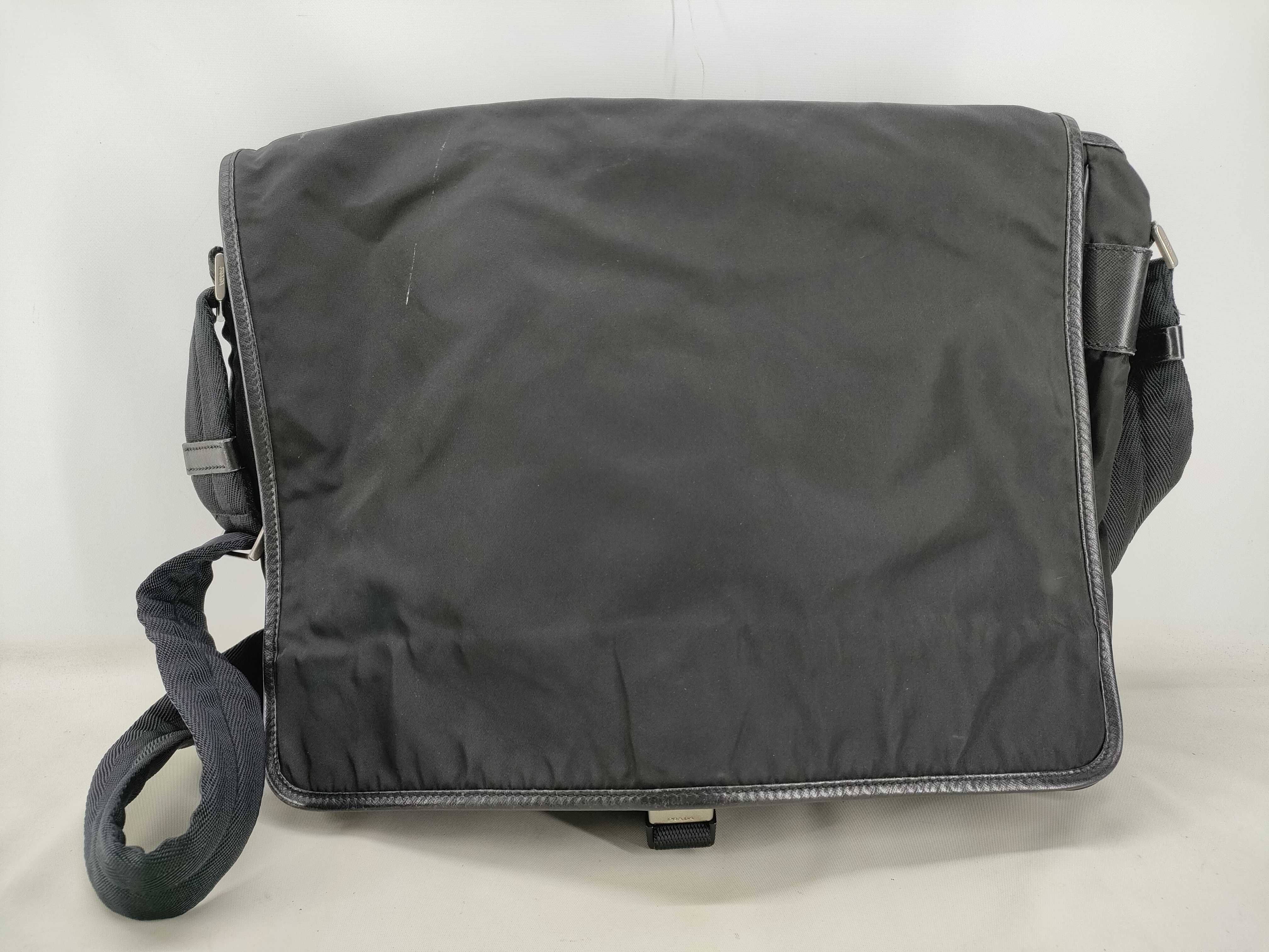 Nylon Shoulder Bag with Triangle Logo, White Tag, Size 43