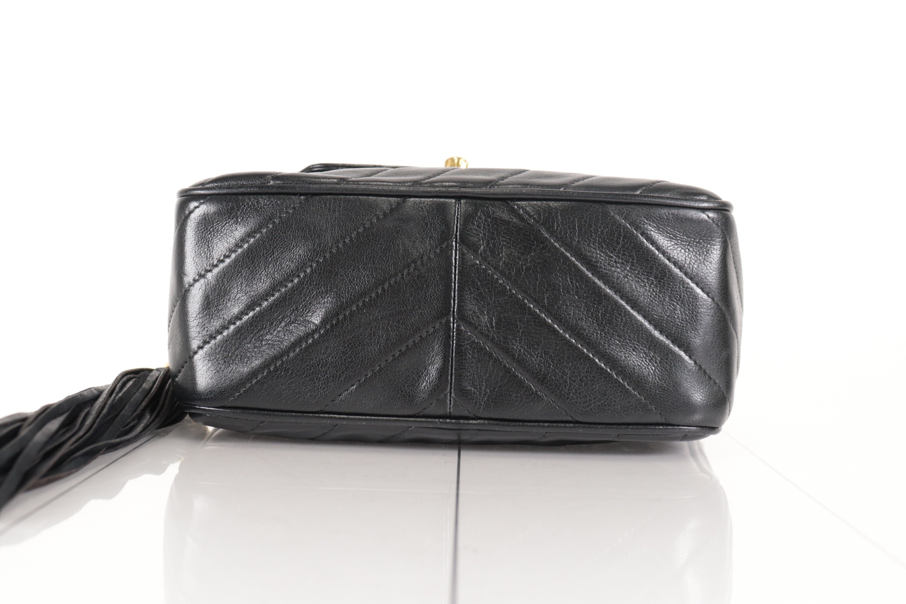 Diagonal stitching, lamb, fringe, jewel chain shoulder bag, size 2. — view 6