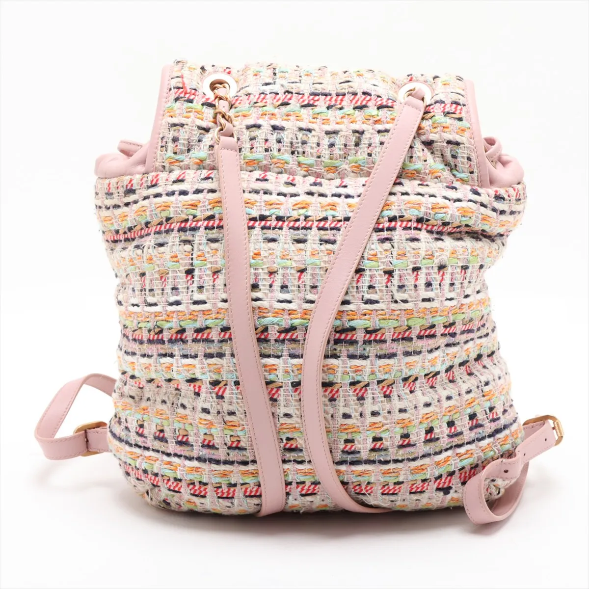 Matelassé Tweed x Leather Chain Backpack, Pink with Gold Hardware, Item No. 23836234 (Serial Number 23) — view 2