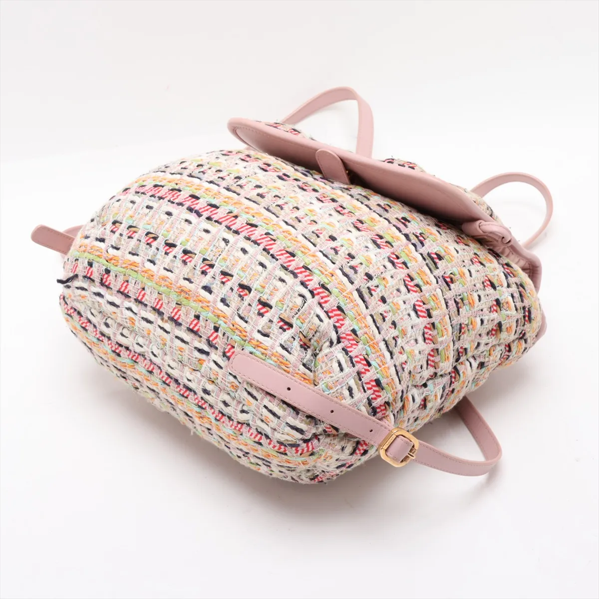 Matelassé Tweed x Leather Chain Backpack, Pink with Gold Hardware, Item No. 23836234 (Serial Number 23) — view 3