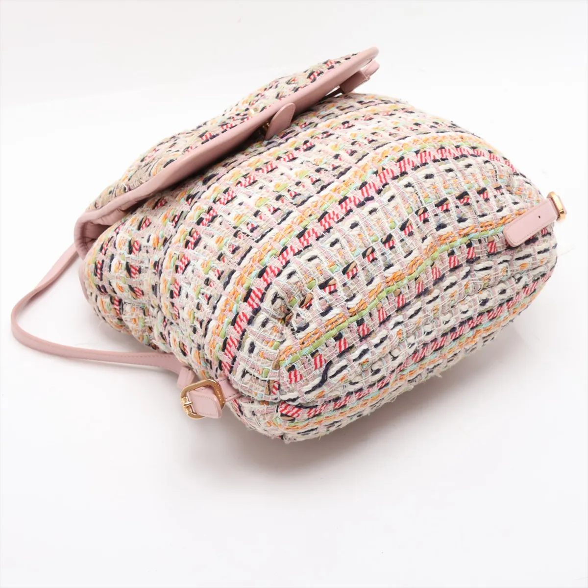 Matelassé Tweed x Leather Chain Backpack, Pink with Gold Hardware, Item No. 23836234 (Serial Number 23) — view 4