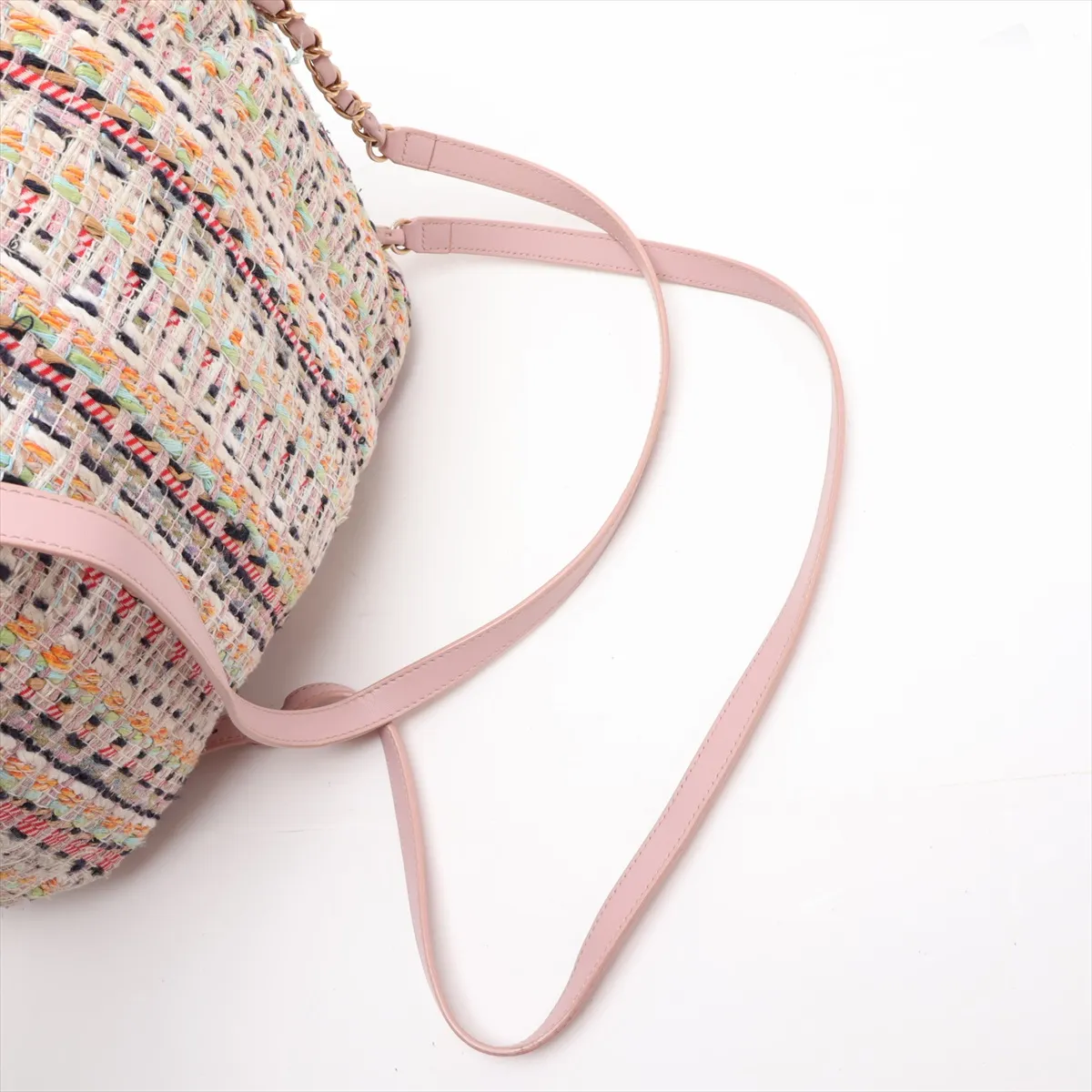 Matelassé Tweed x Leather Chain Backpack, Pink with Gold Hardware, Item No. 23836234 (Serial Number 23) — view 6