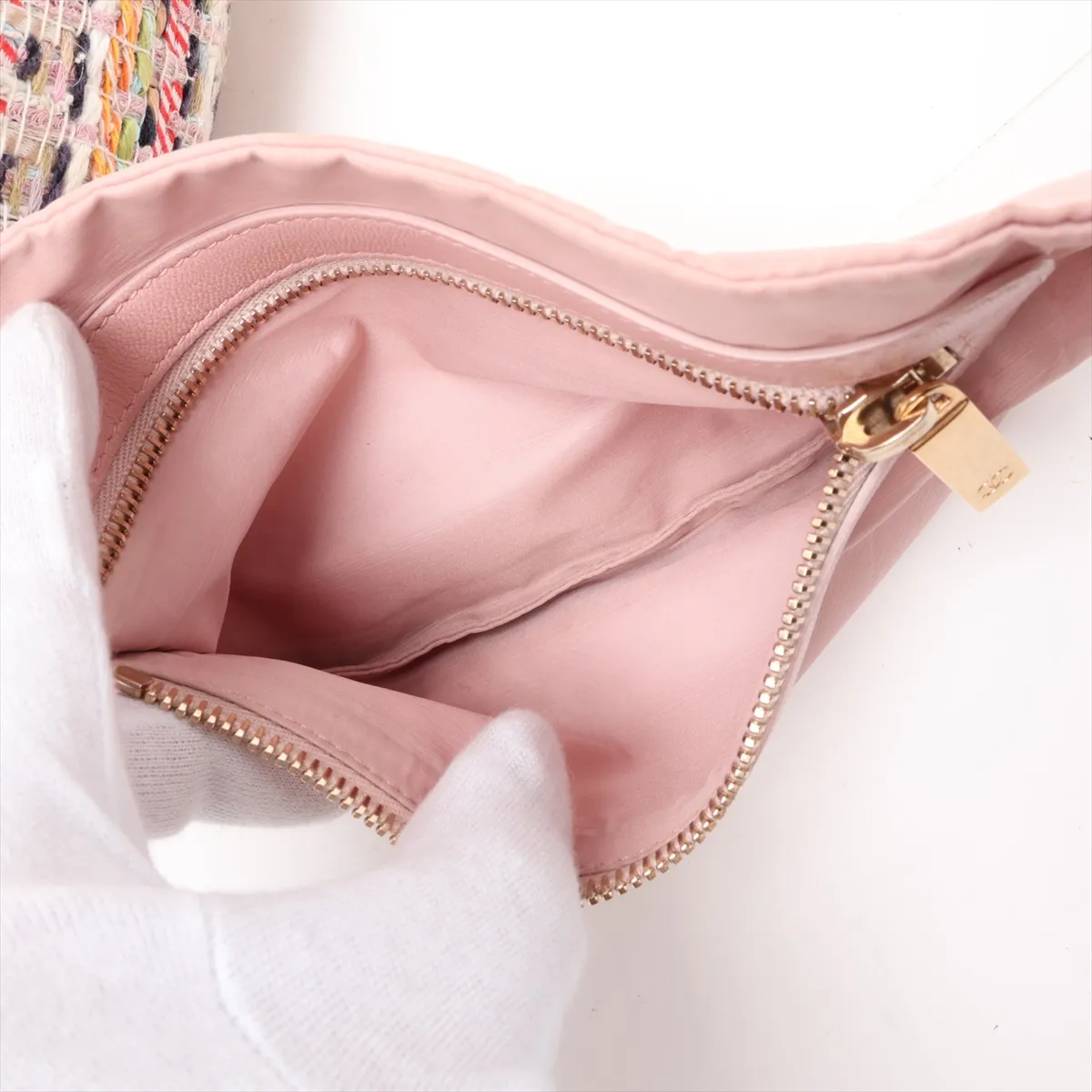 Matelassé Tweed x Leather Chain Backpack, Pink with Gold Hardware, Item No. 23836234 (Serial Number 23) — view 8