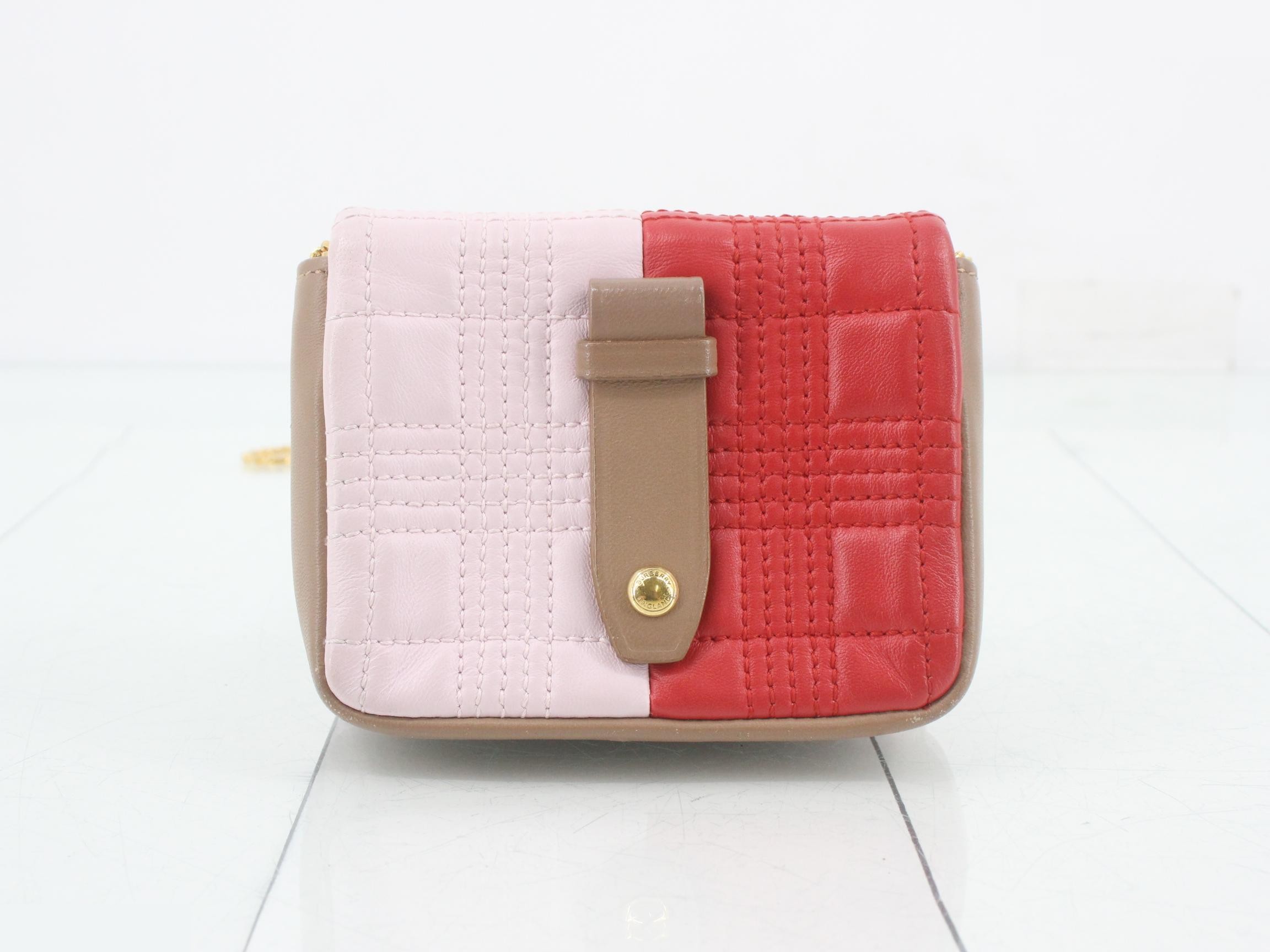 Leather chain pouch, red/pink, gold hardware. — view 2