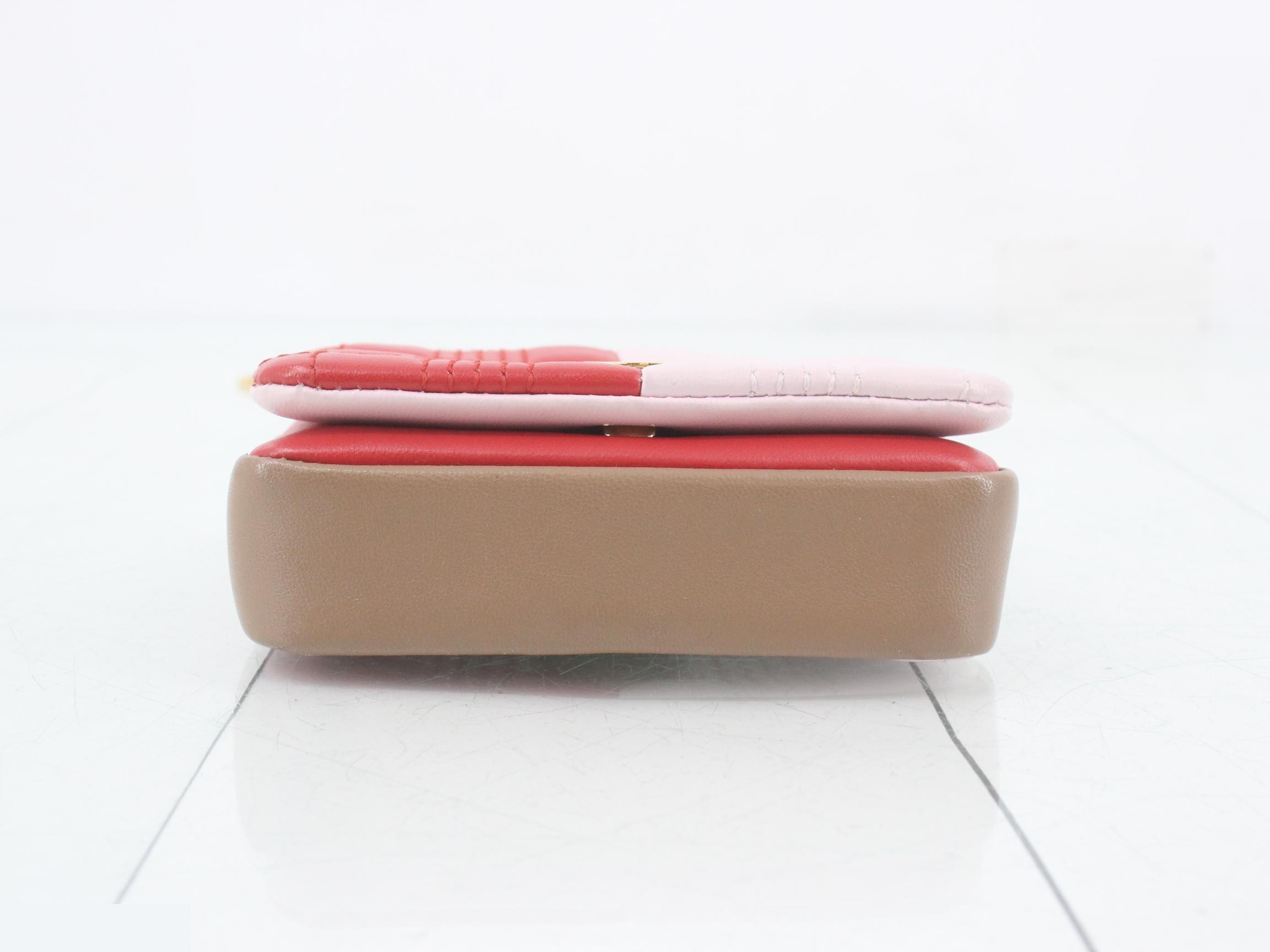 Leather chain pouch, red/pink, gold hardware. — view 3