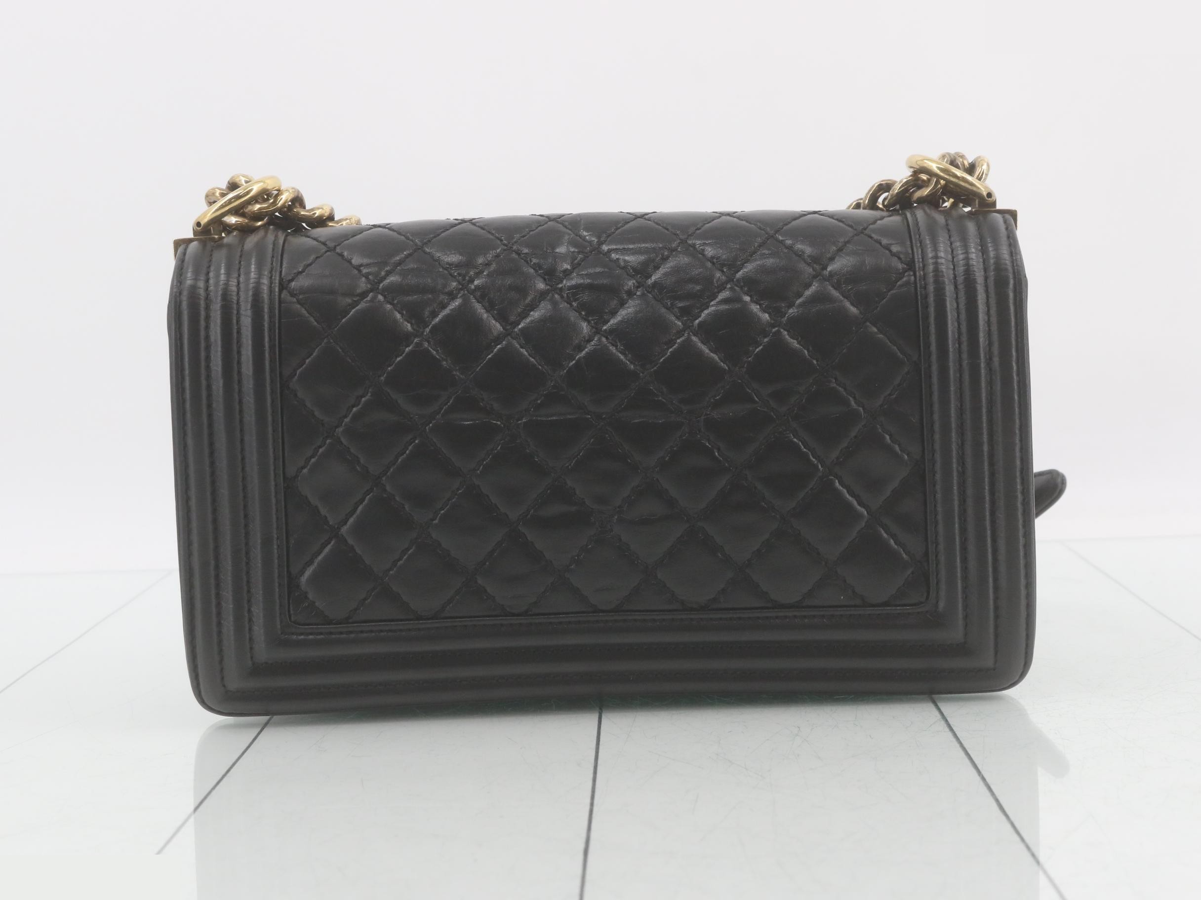 Boy Chanel Leather Chain Shoulder Bag, Black — view 2