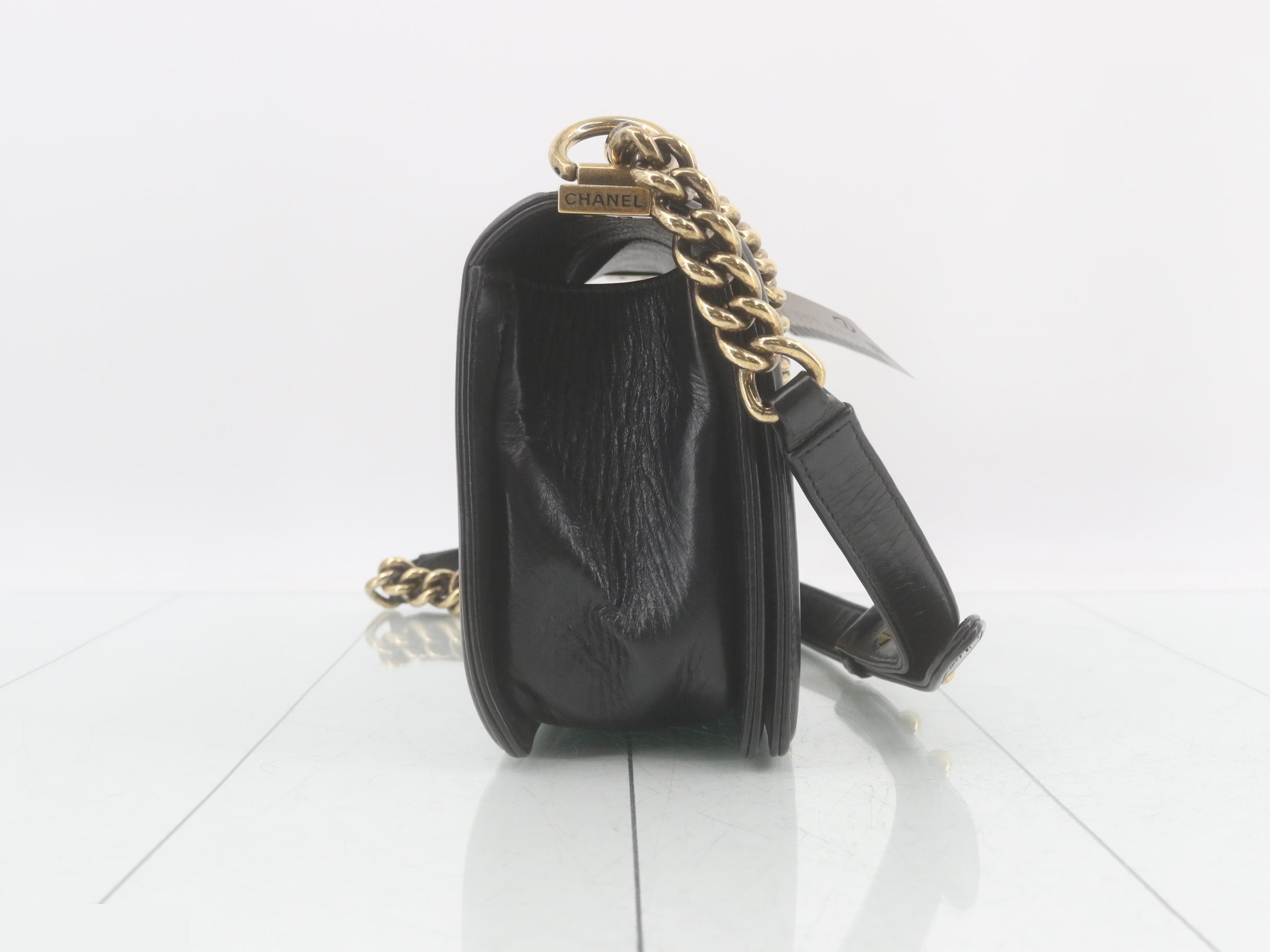 Boy Chanel Leather Chain Shoulder Bag, Black — view 4