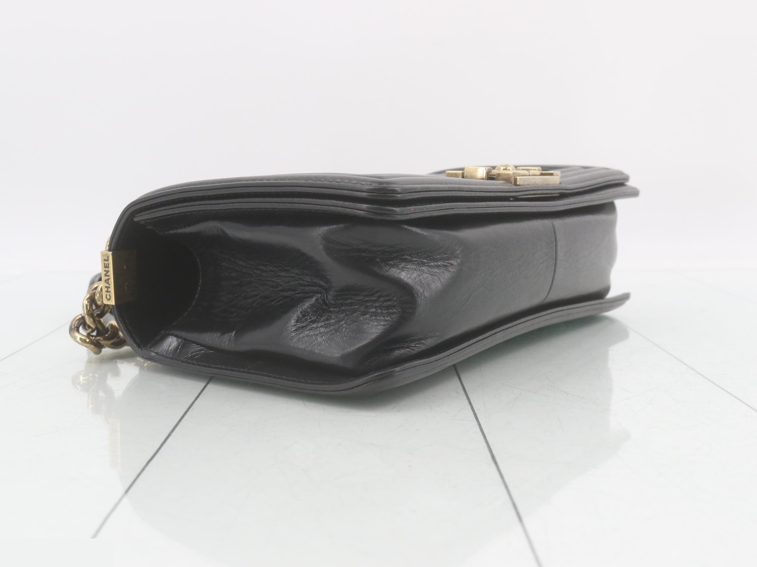 Boy Chanel Leather Chain Shoulder Bag, Black — view 5