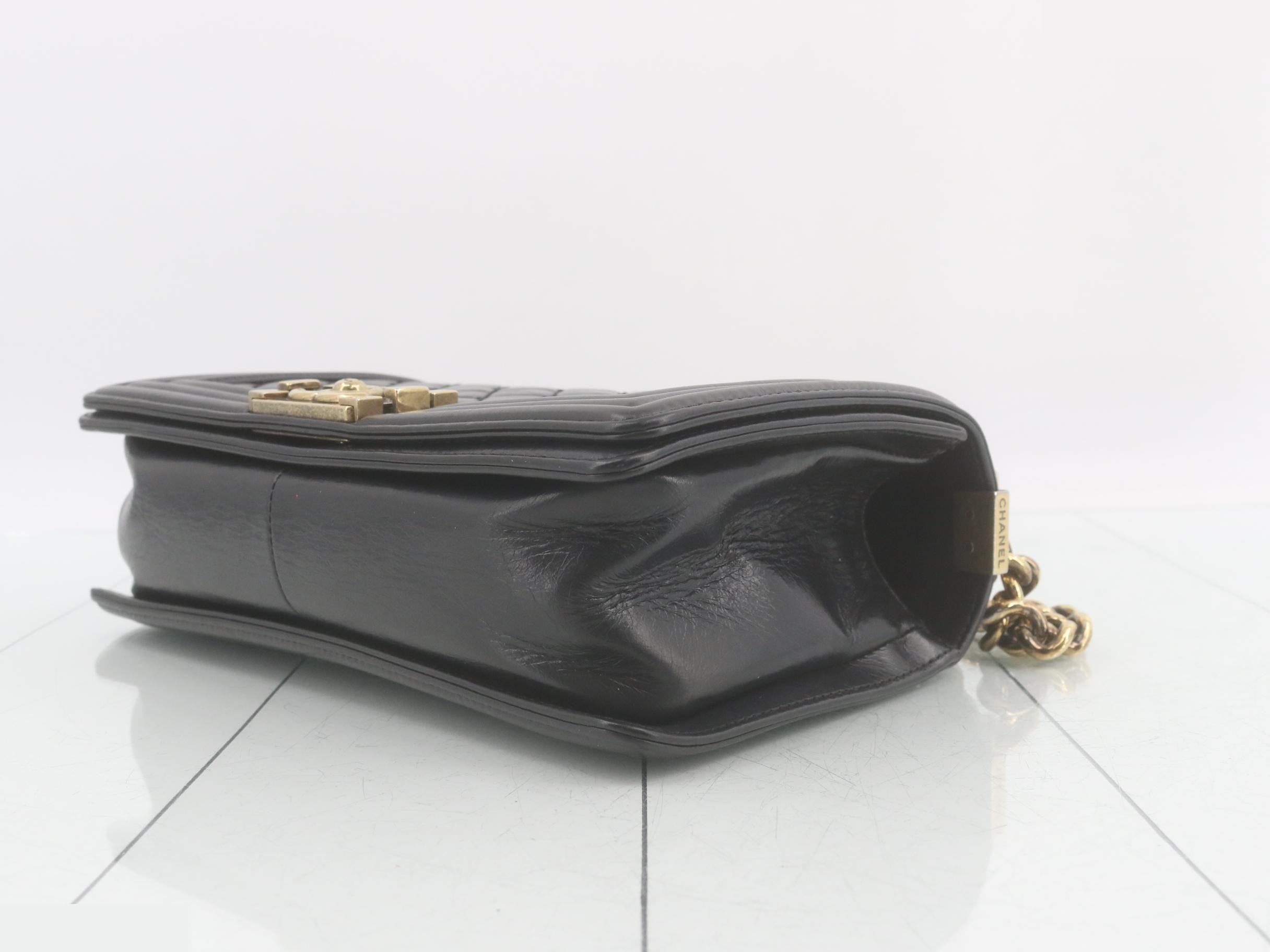 Boy Chanel Leather Chain Shoulder Bag, Black — view 6