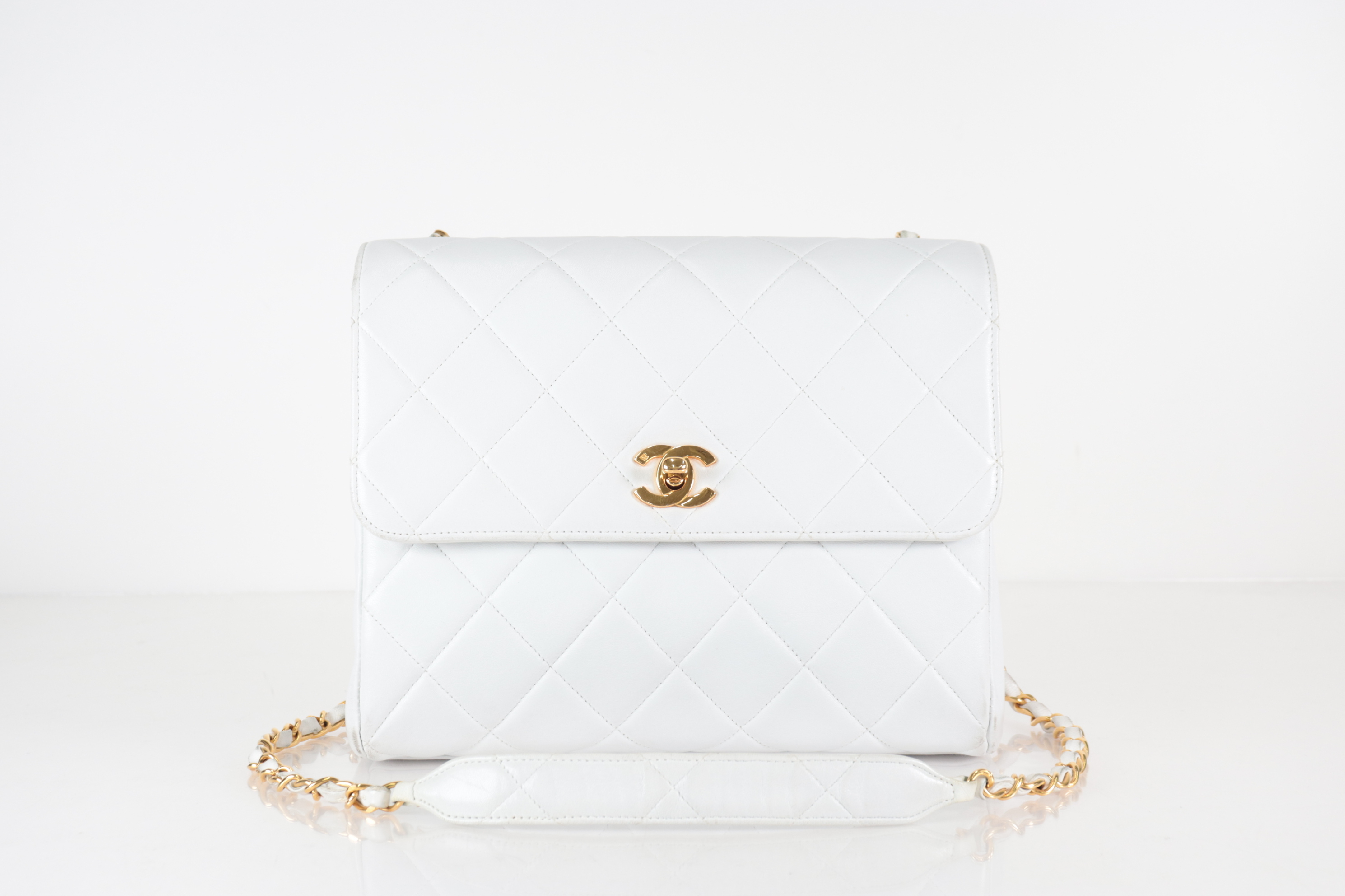 Matelassé Lambskin Chain Shoulder Bag, Series 3, White Shoulder Bag — view 2