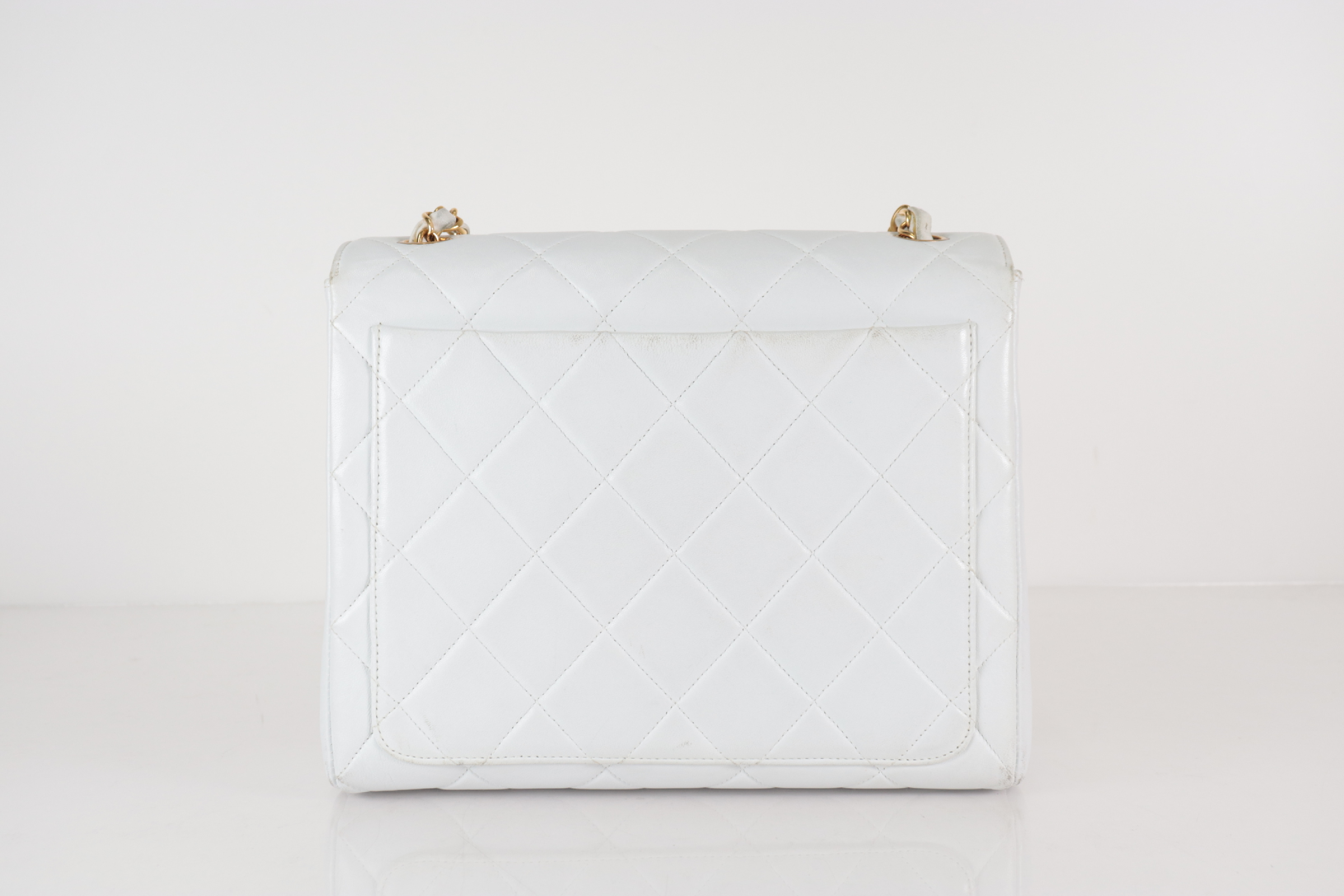 Matelassé Lambskin Chain Shoulder Bag, Series 3, White Shoulder Bag — view 3