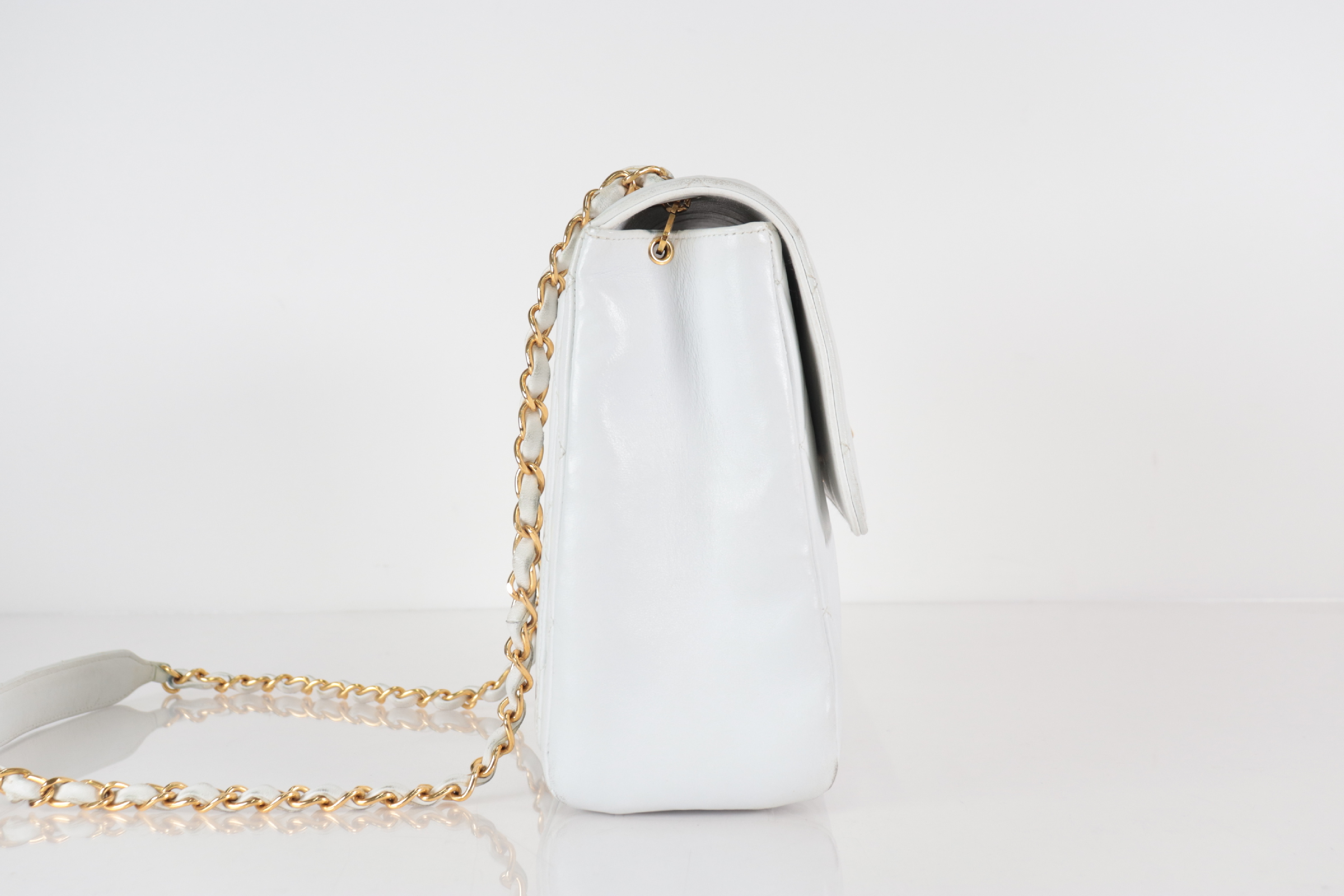 Matelassé Lambskin Chain Shoulder Bag, Series 3, White Shoulder Bag — view 4