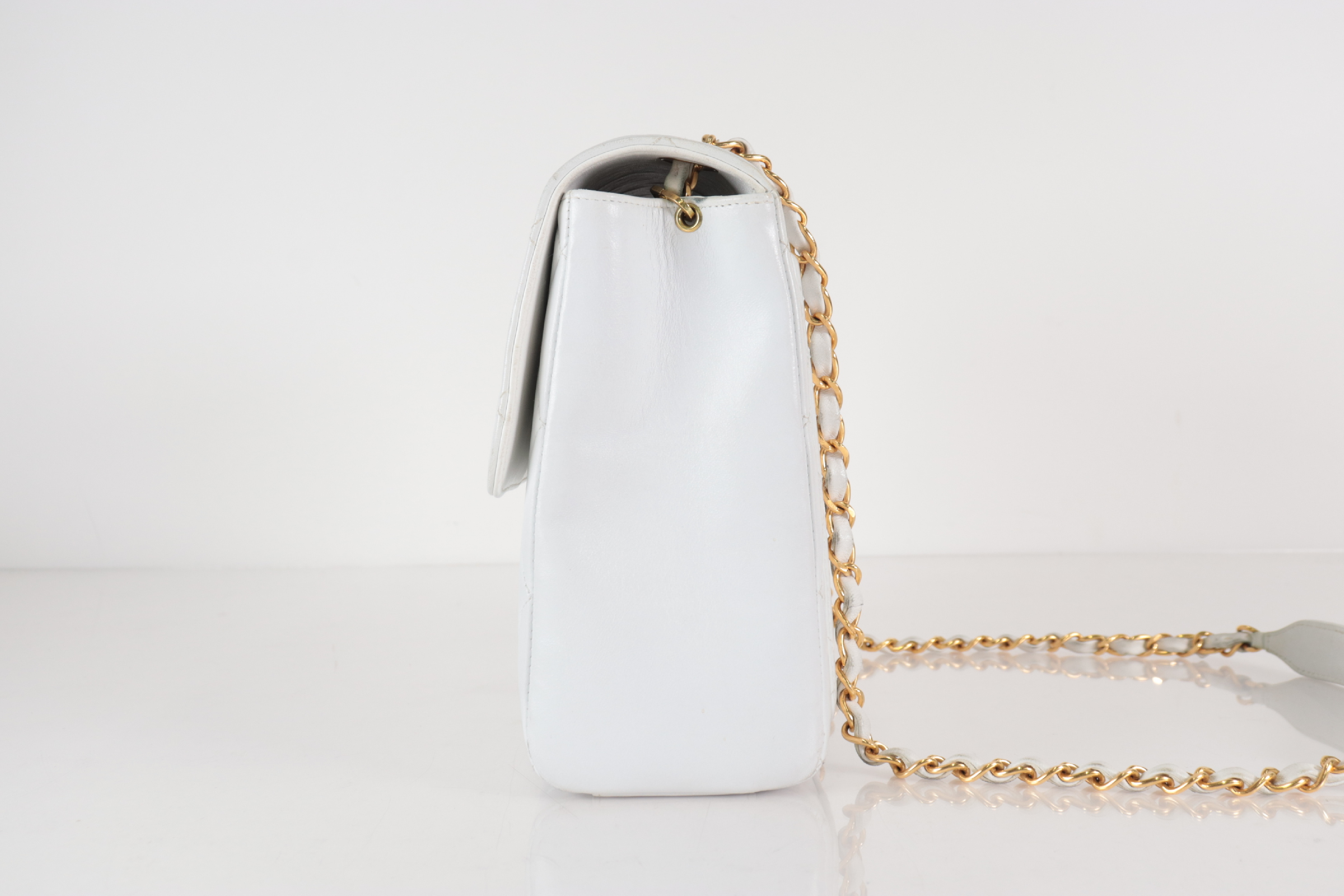 Matelassé Lambskin Chain Shoulder Bag, Series 3, White Shoulder Bag — view 5