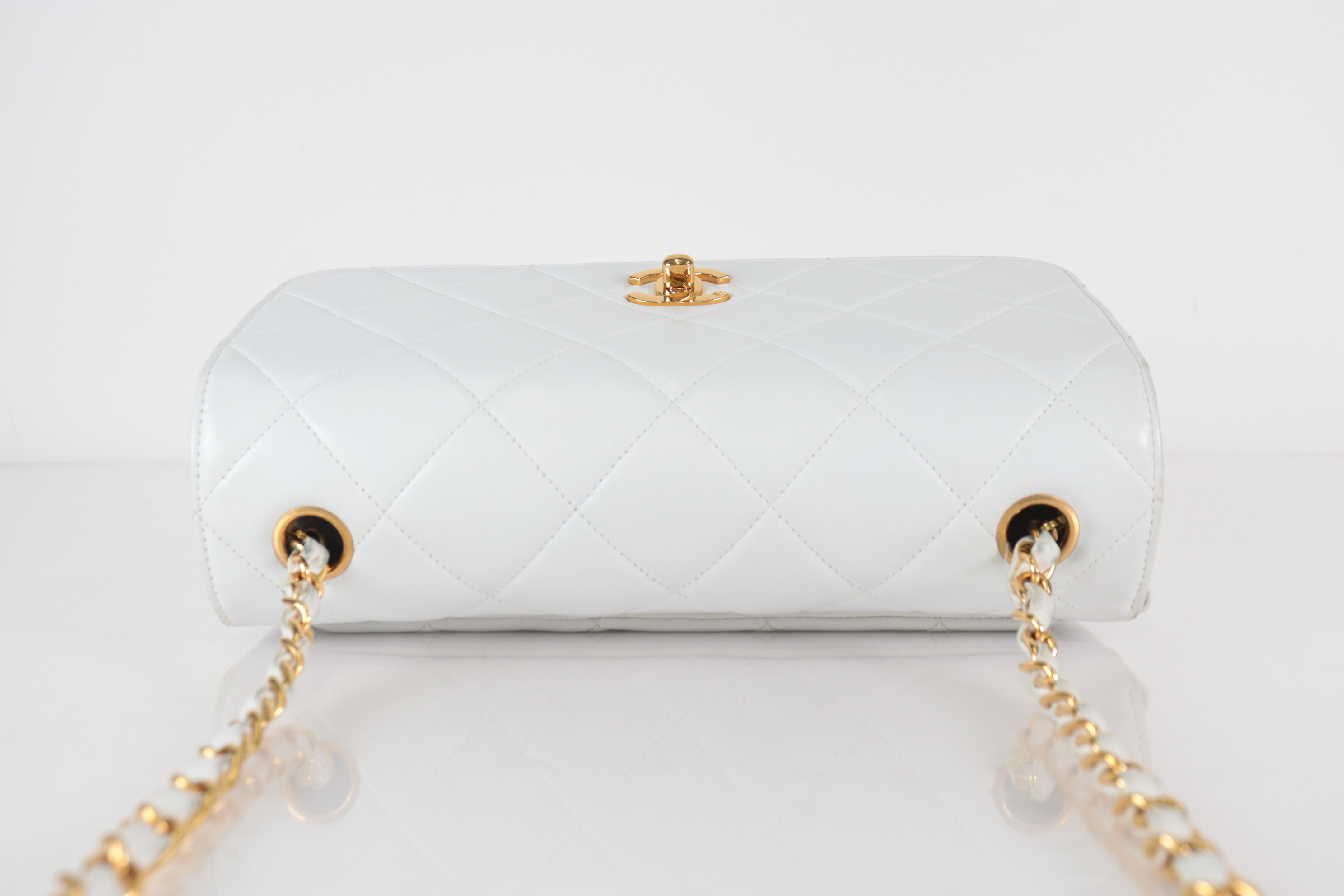 Matelassé Lambskin Chain Shoulder Bag, Series 3, White Shoulder Bag — view 6