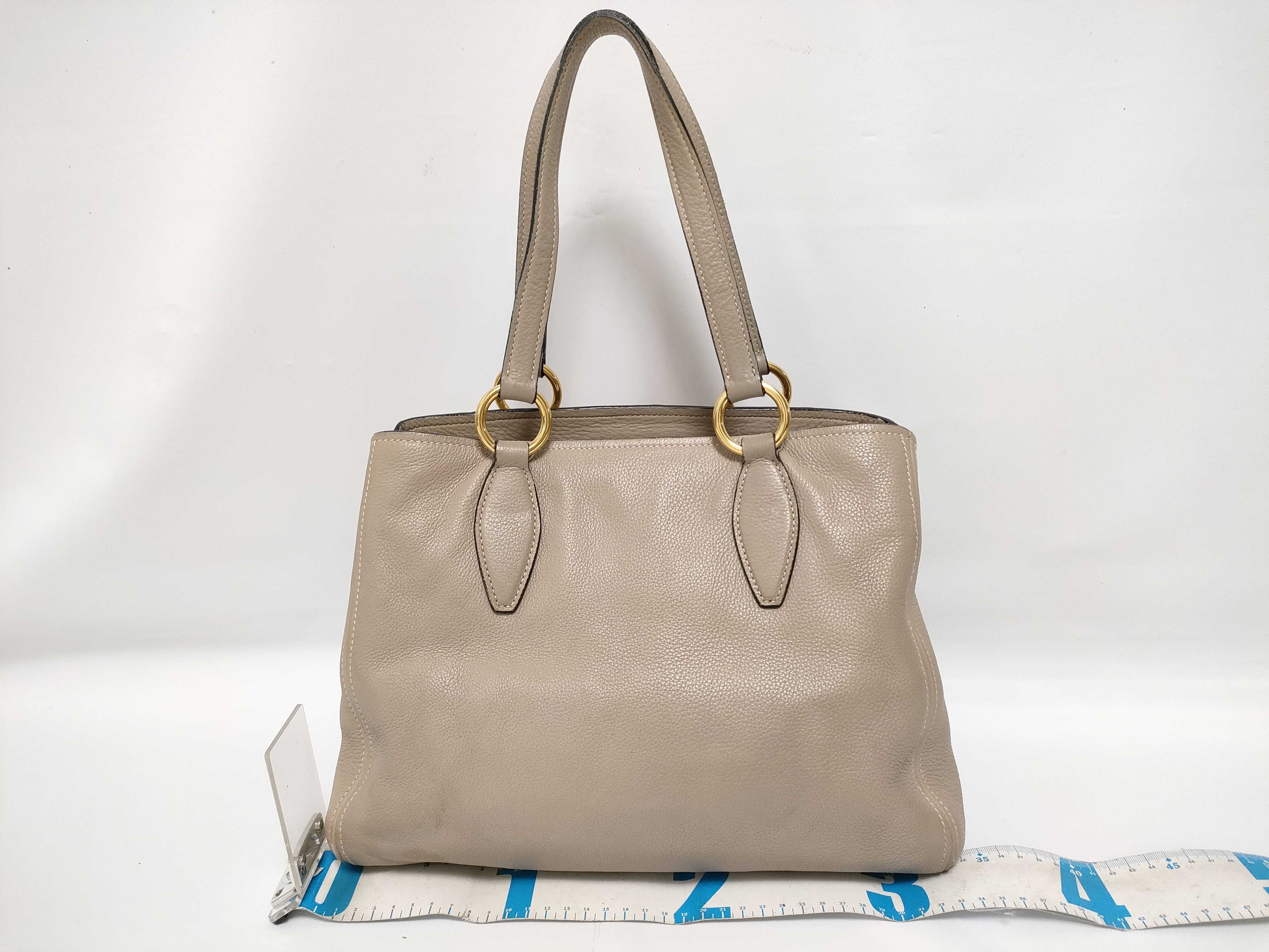 Leather Shoulder Bag, Beige — view 2