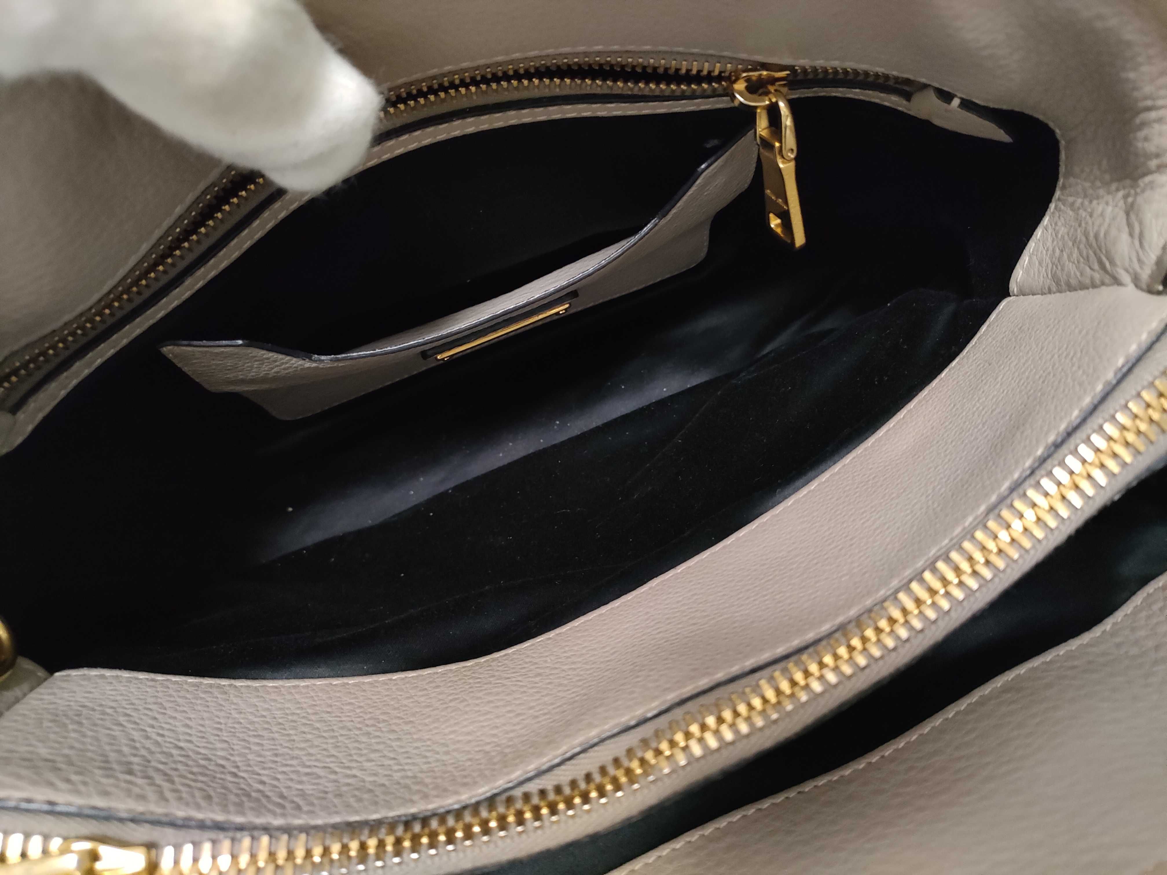 Leather Shoulder Bag, Beige — view 15