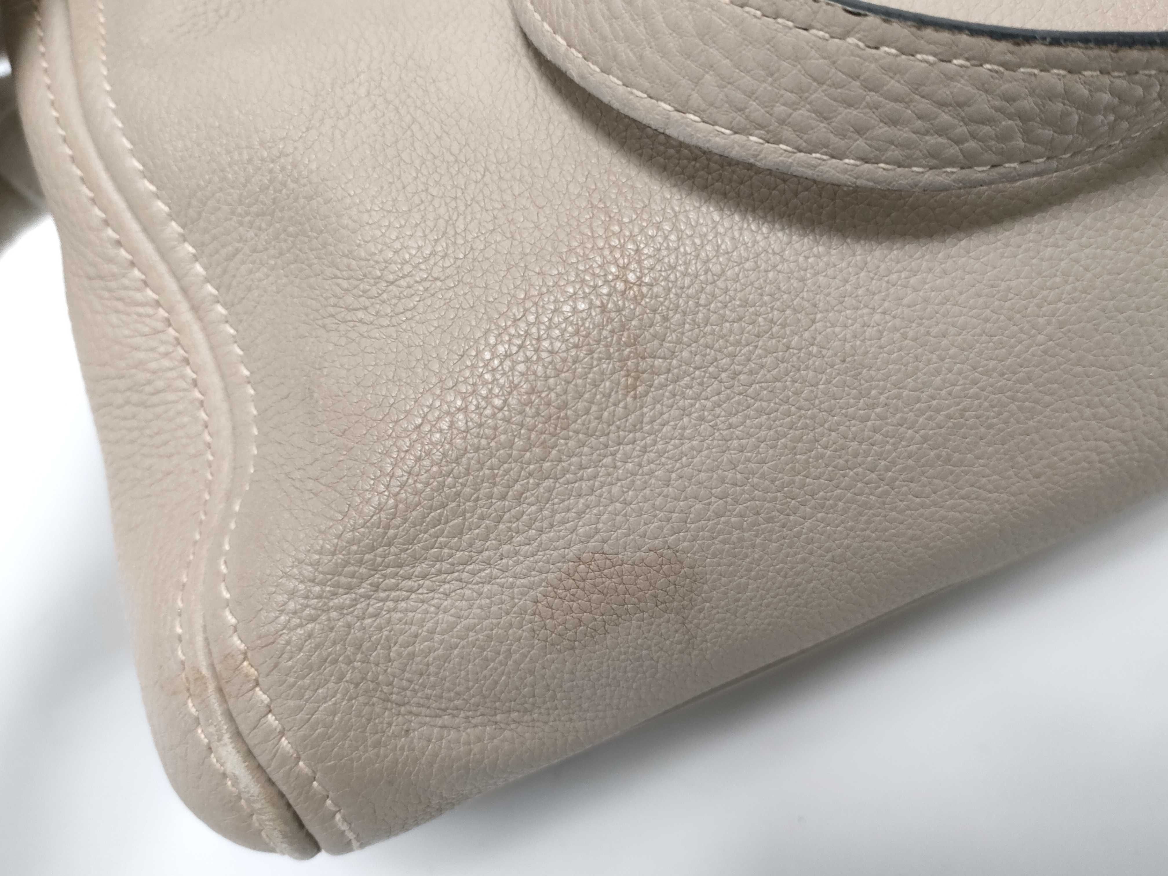 Leather Shoulder Bag, Beige — view 9