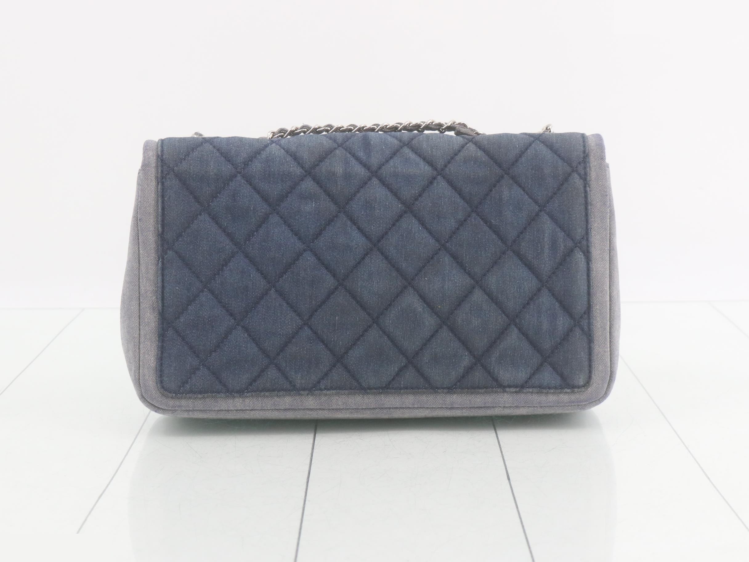 Denim line turn-lock double chain shoulder bag, two-tone. — view 2