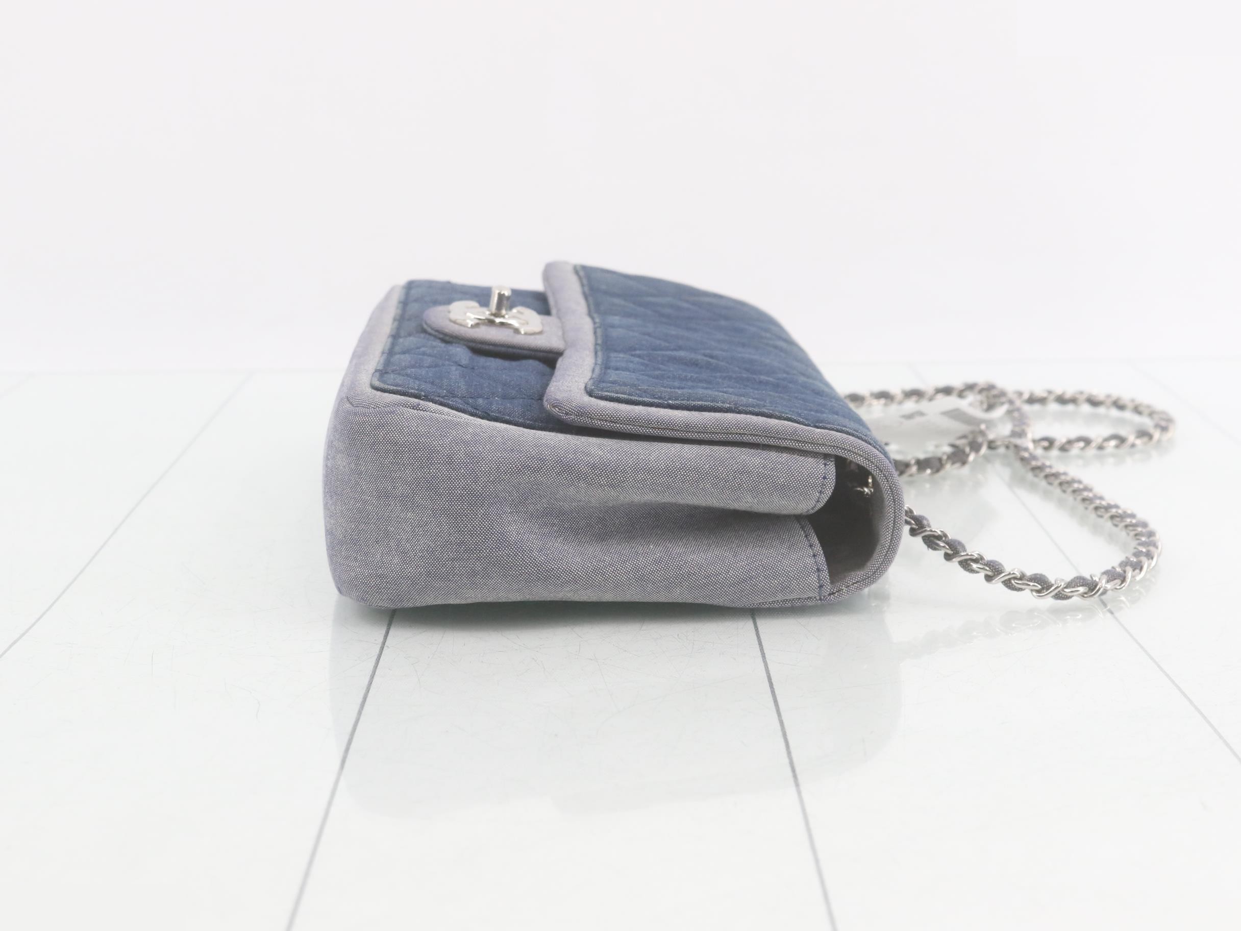 Denim line turn-lock double chain shoulder bag, two-tone. — view 3