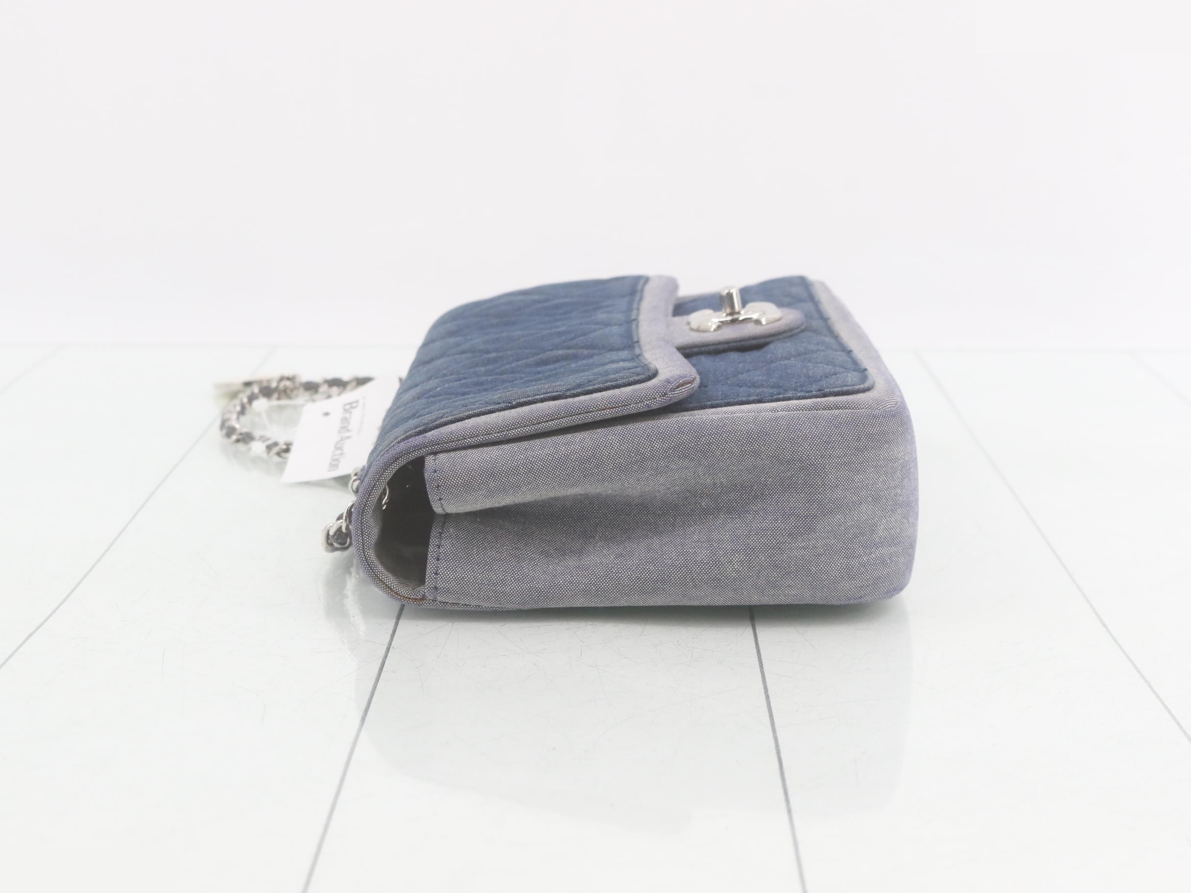 Denim line turn-lock double chain shoulder bag, two-tone. — view 4
