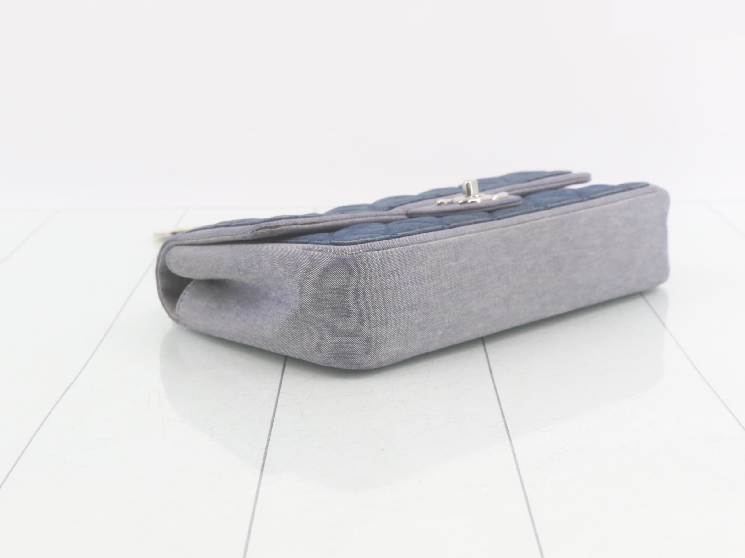 Denim line turn-lock double chain shoulder bag, two-tone. — view 5