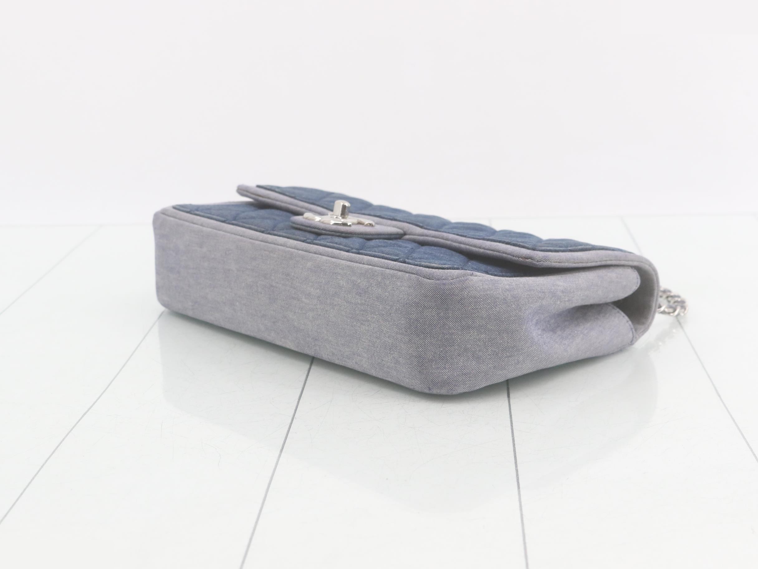Denim line turn-lock double chain shoulder bag, two-tone. — view 6