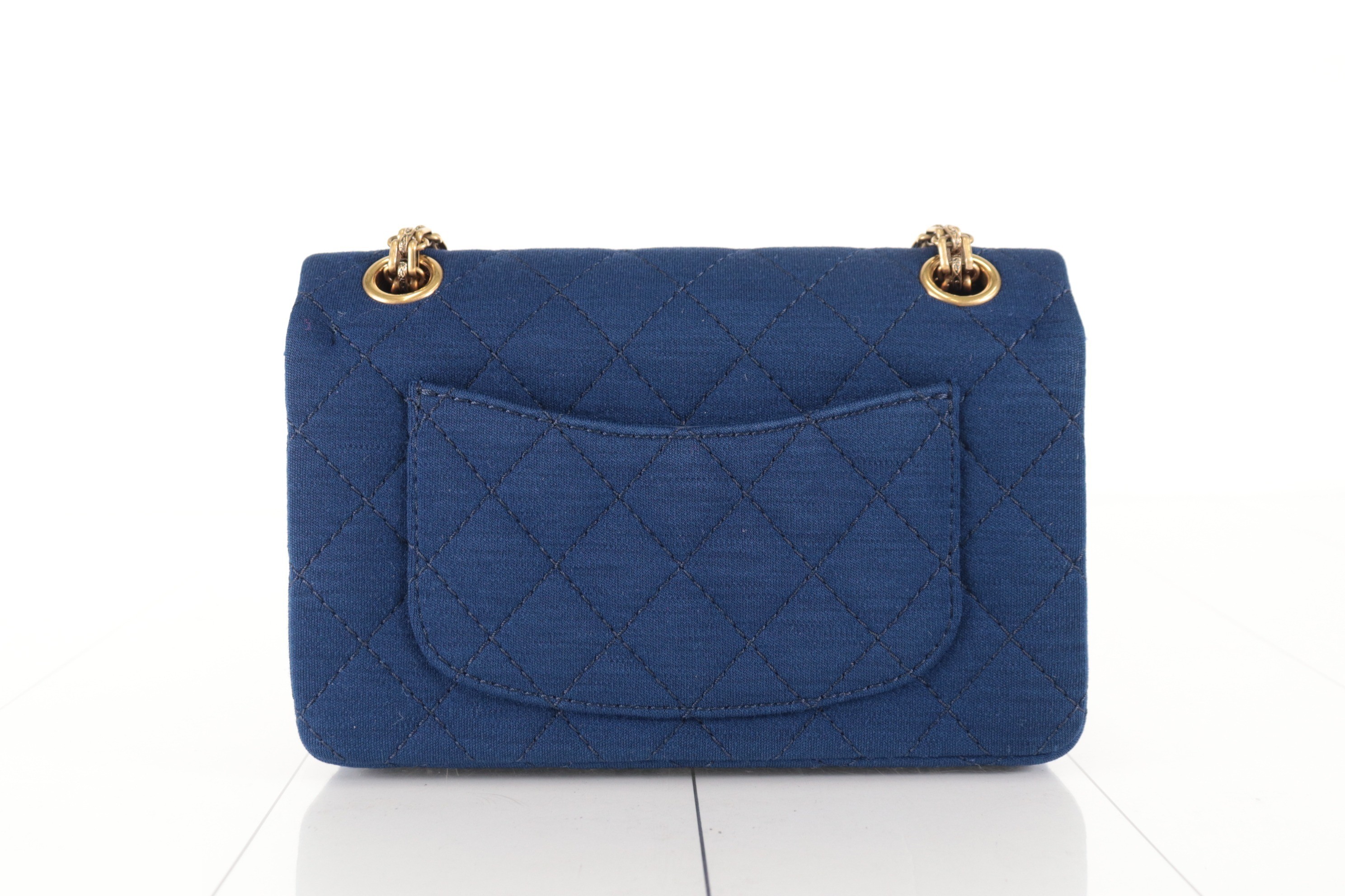 Double flap cotton chain shoulder bag, navy, 20s series. — view 2