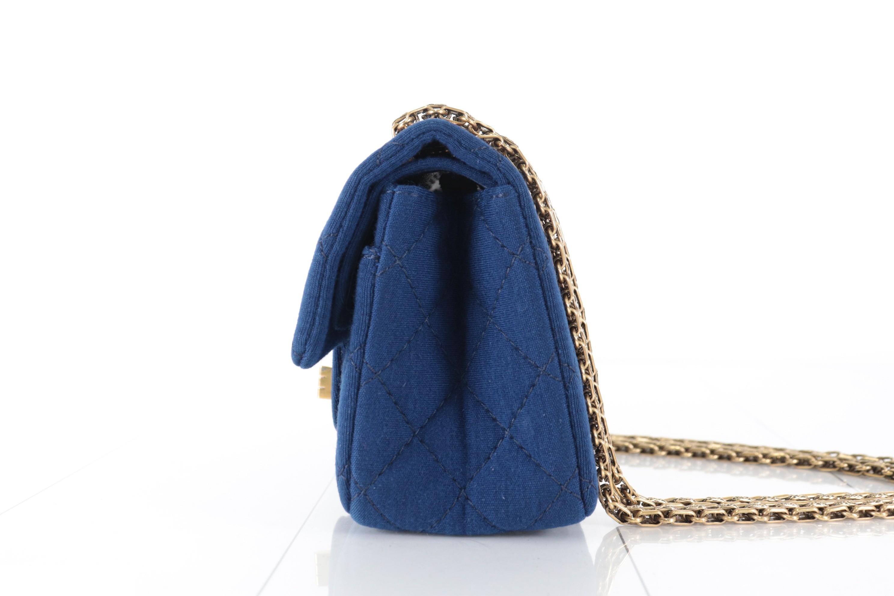 Double flap cotton chain shoulder bag, navy, 20s series. — view 4