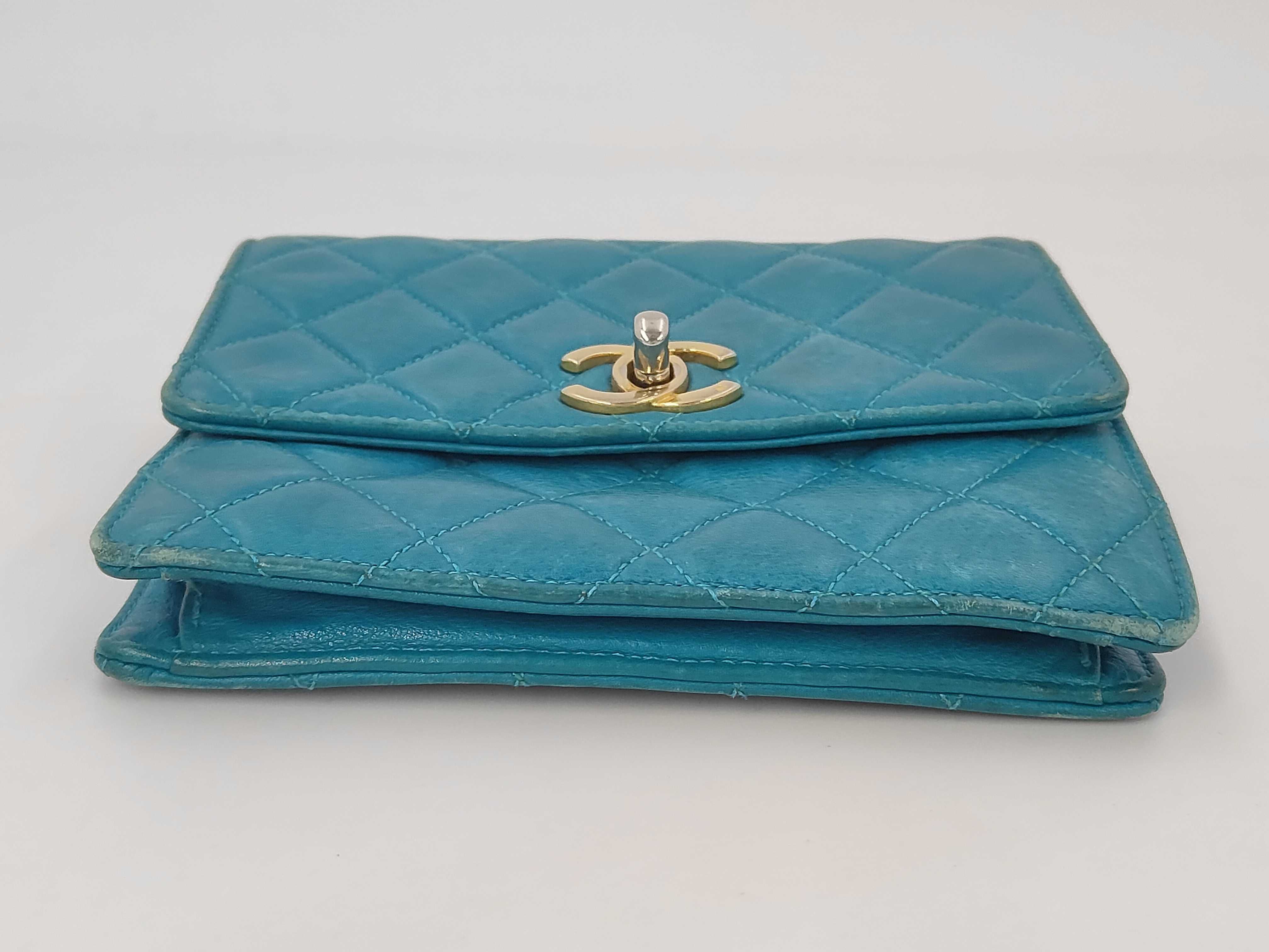 Matelassé Lambskin Waist Pouch, Blue with Gold Hardware, Shoulder Bag — view 4