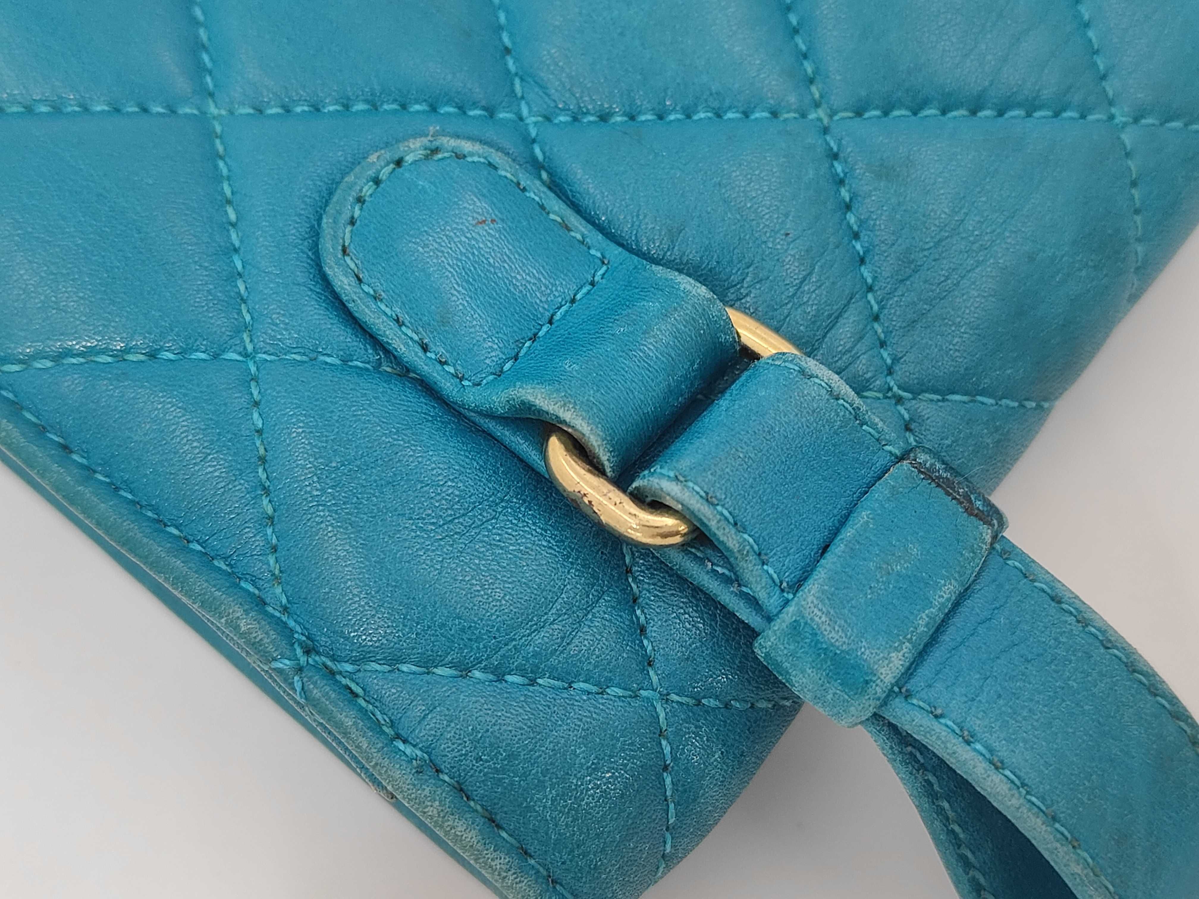 Matelassé Lambskin Waist Pouch, Blue with Gold Hardware, Shoulder Bag — view 5