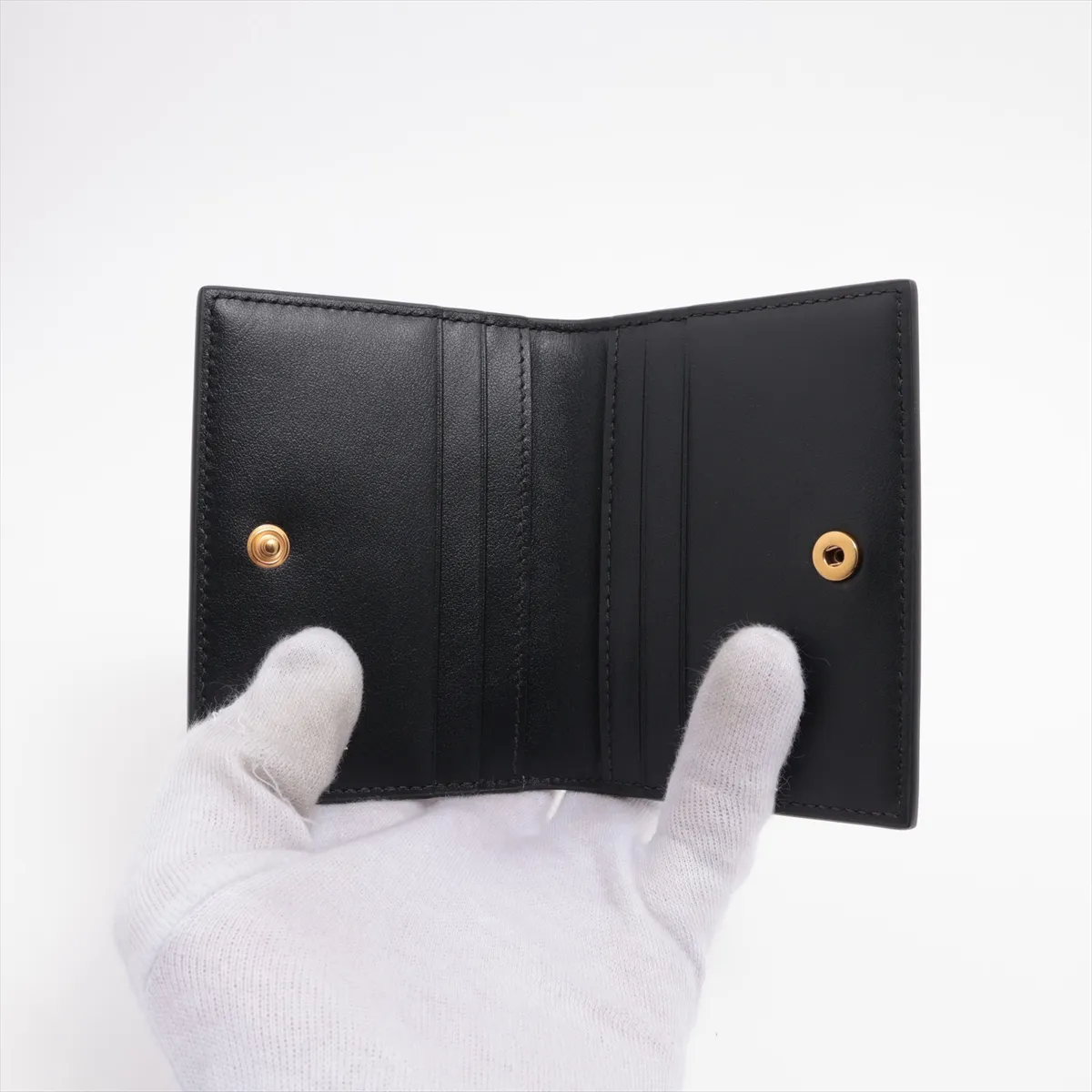 Triomphe Leather Card Case, Black — view 3